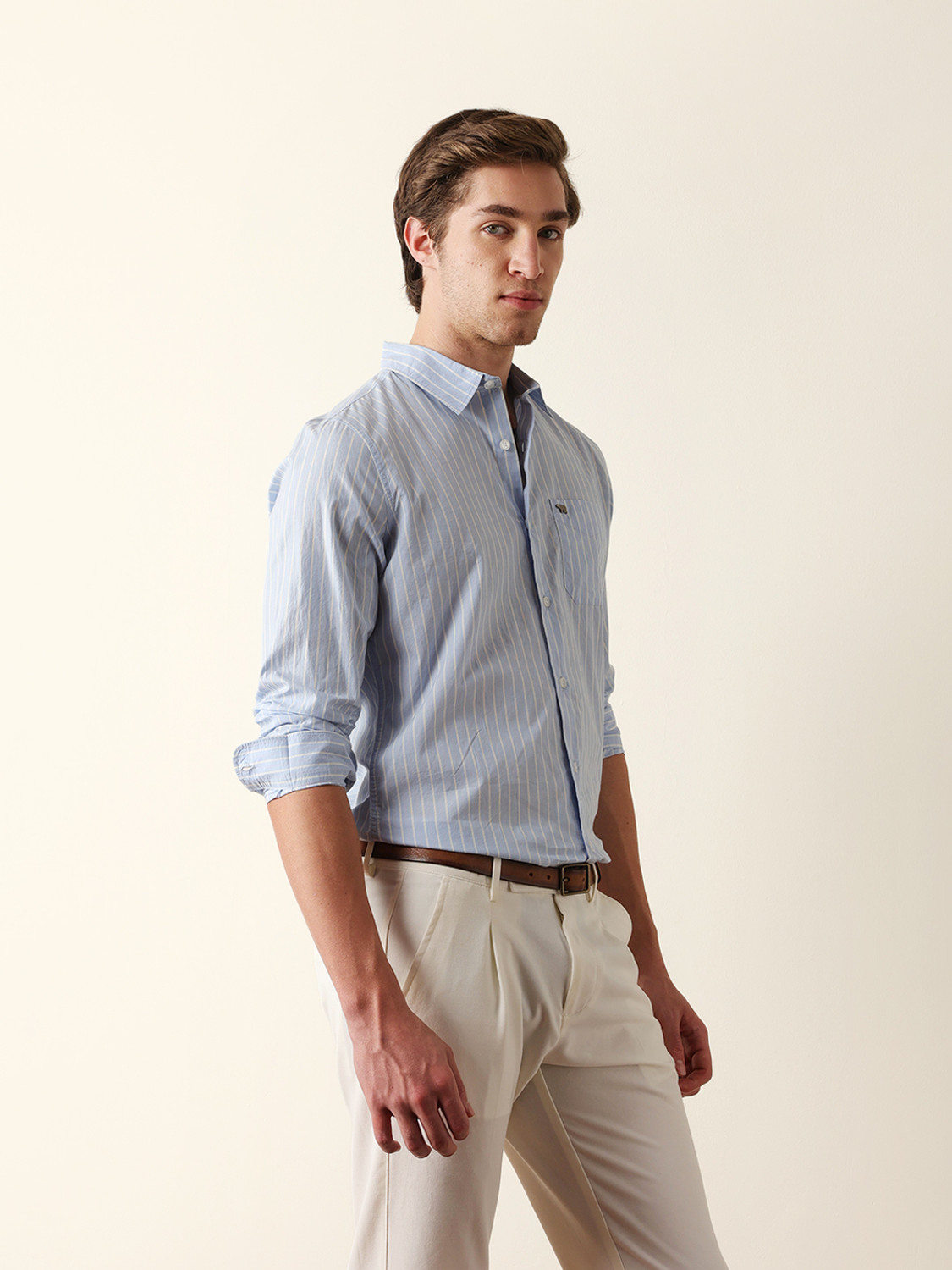 Image of THE BEAR HOUSE Men Striped Casual Blue Shirt