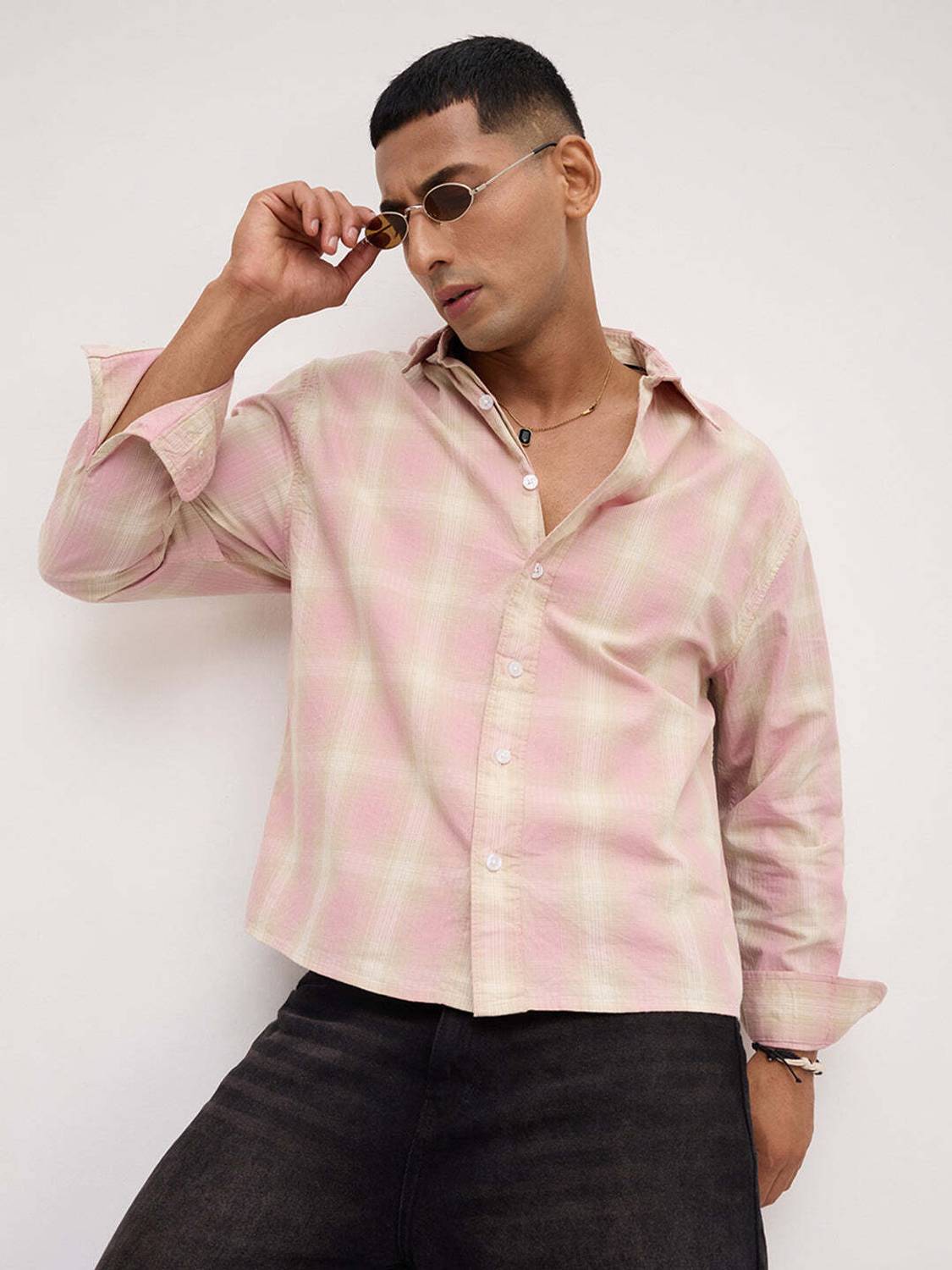 VASTRADO Men Checkered Pink Shirt
