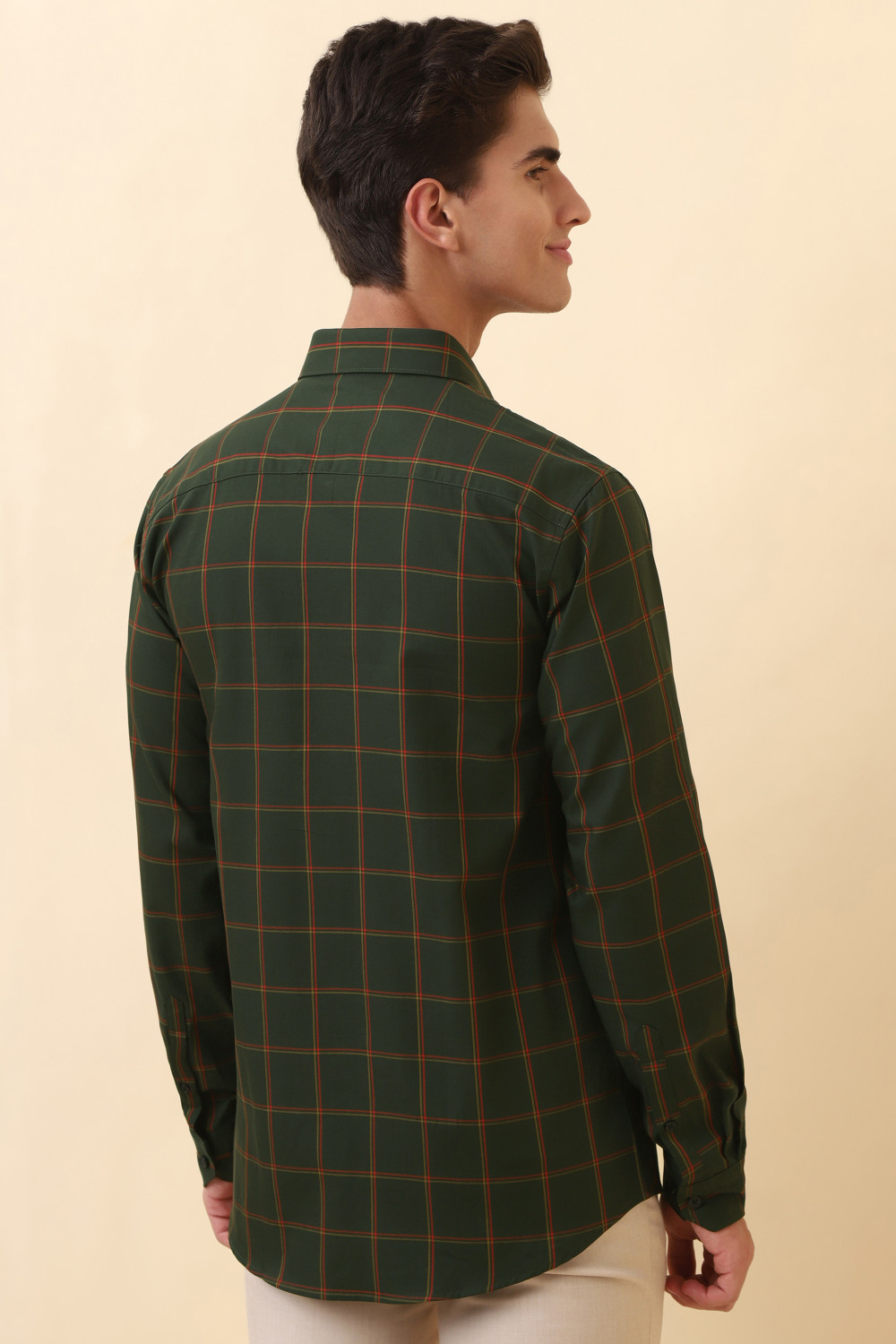 Image of Allen Solly Men Checkered Casual Green Shirt