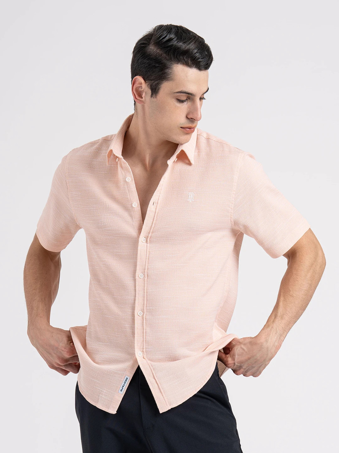 Image of RED TAPE Men Self Design Formal Pink Shirt