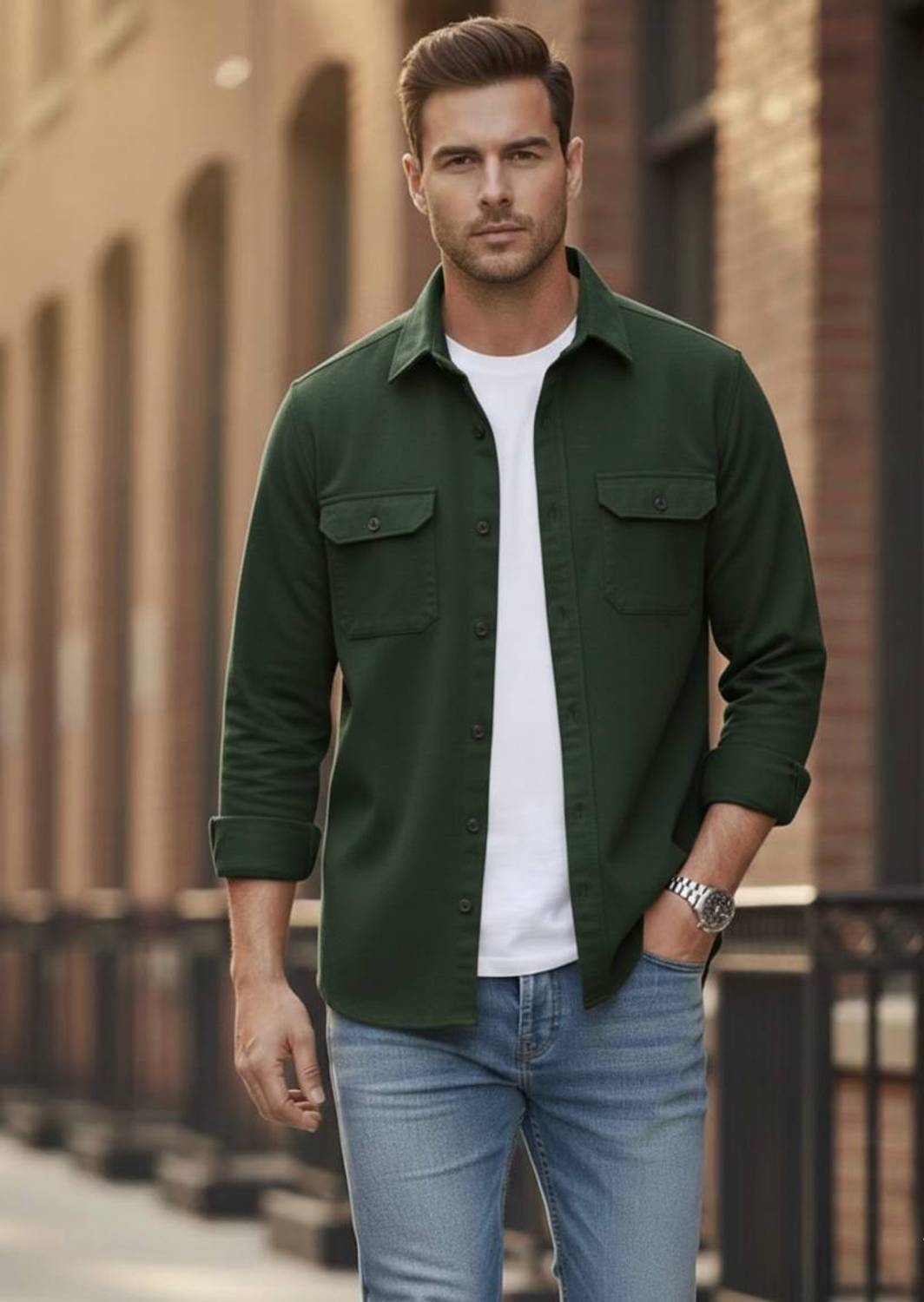 JCOSTA Men Solid Casual Green Shirt - Image 4