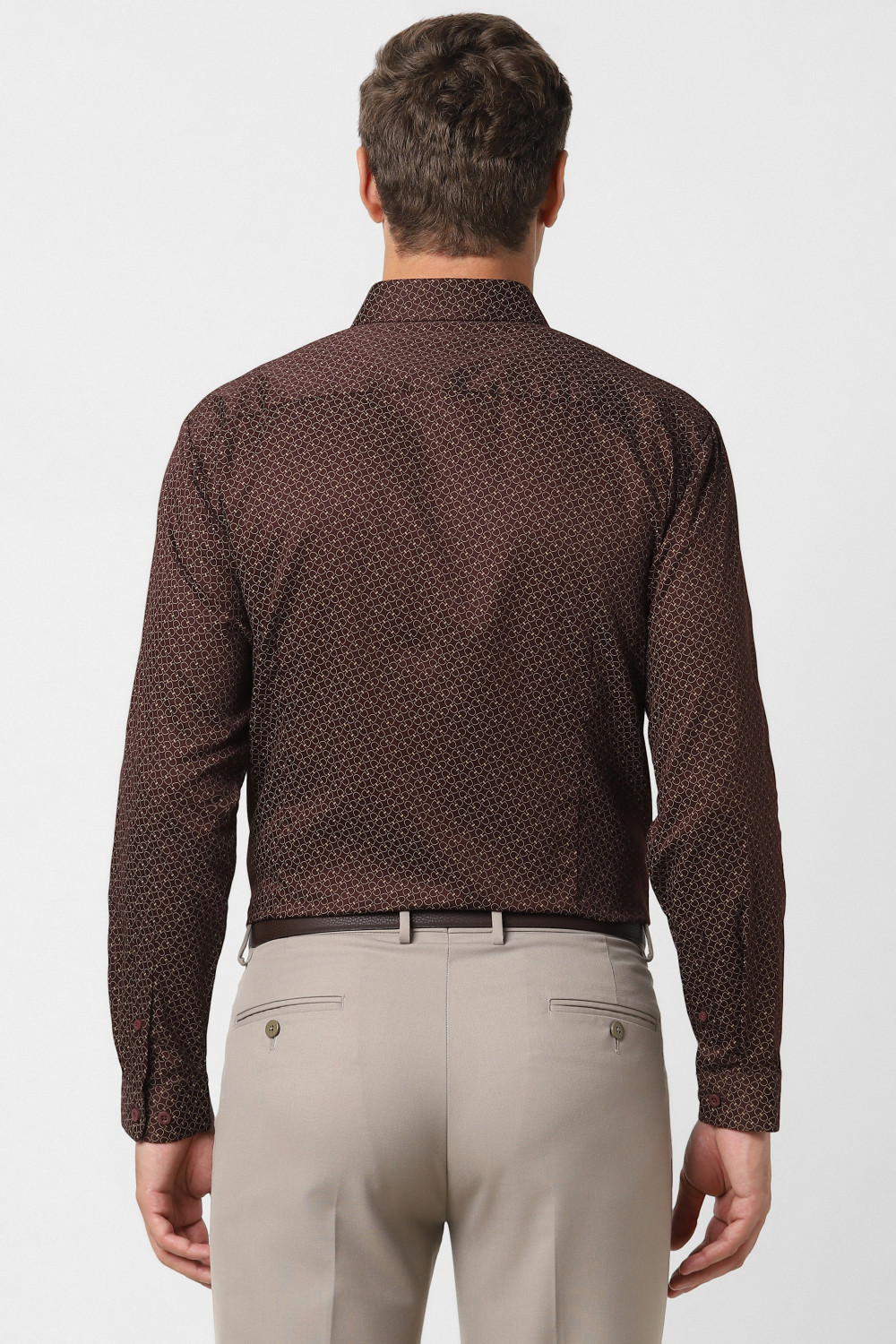 Image of VAN HEUSEN Men Printed Party Brown Shirt