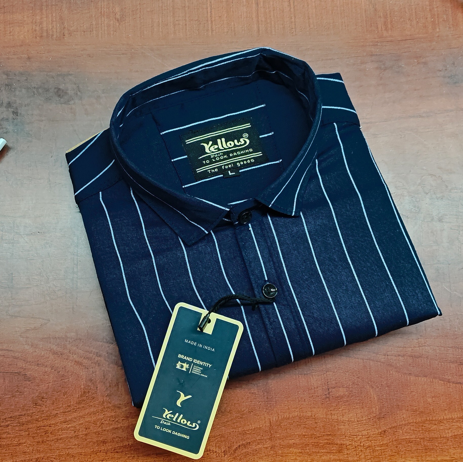 Image of YELLOWDASH Men Striped Casual Blue Shirt