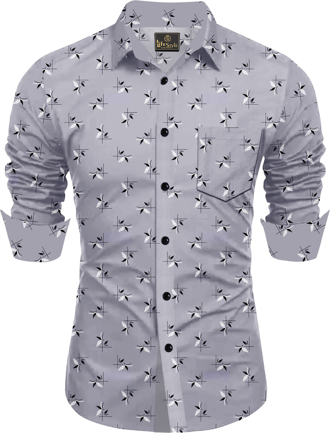 Image of SHUBHFLAX Men Printed Casual Grey Shirt