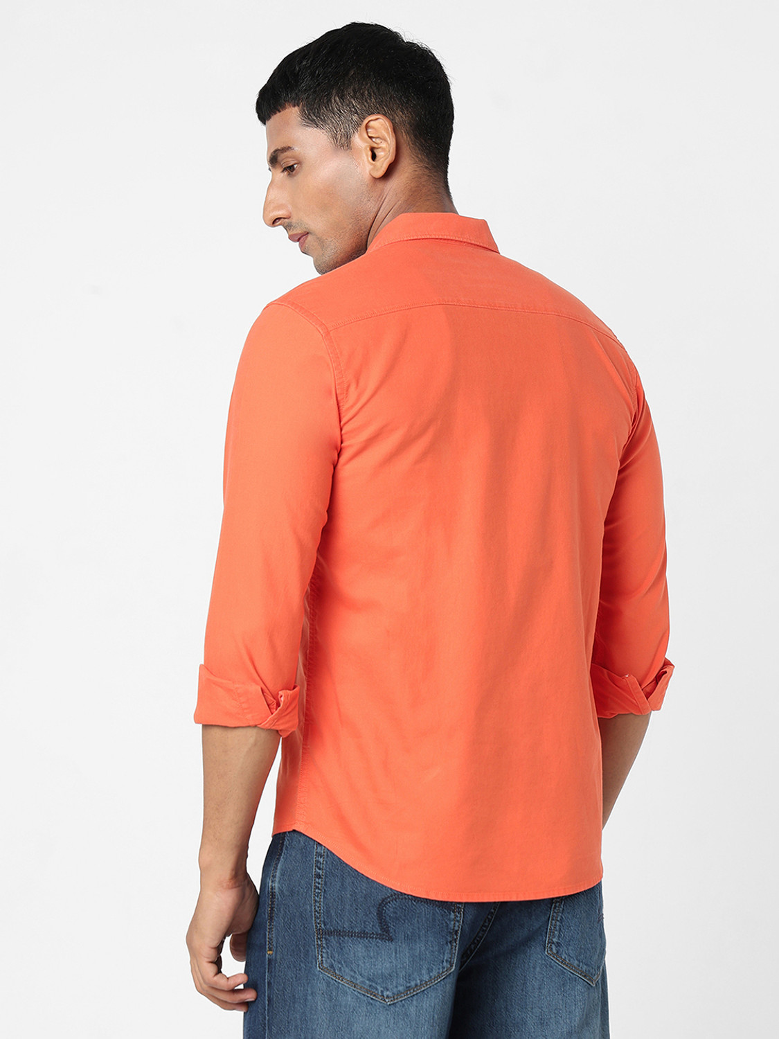 Image of Spykar Men Solid Casual Orange Shirt