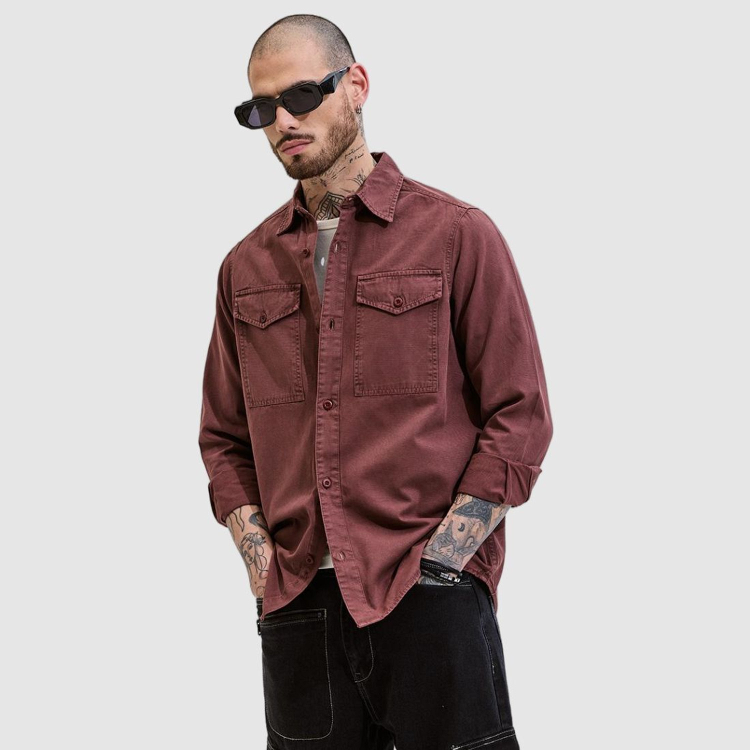 Image of Snitch Men Solid Casual Brown Shirt