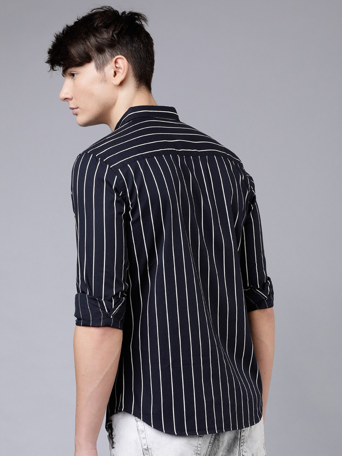 Image of aadi Men Striped Casual Black Shirt