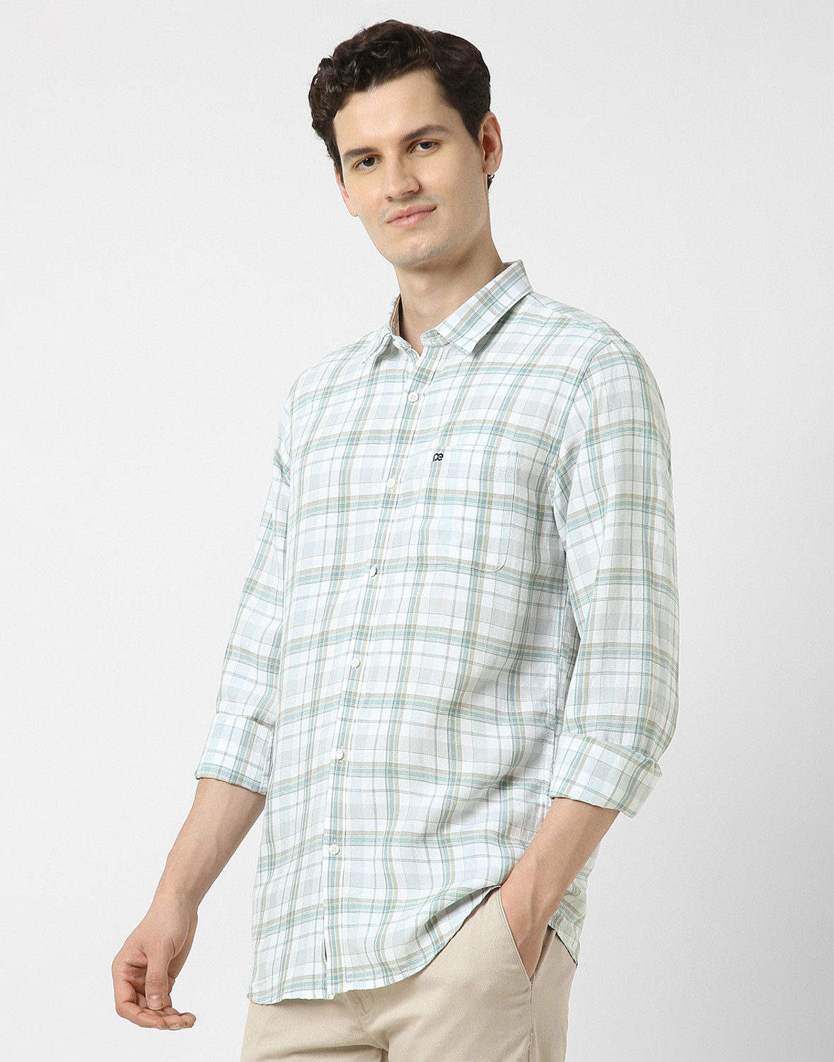 Image of PETER ENGLAND Men Checkered Casual White Shirt