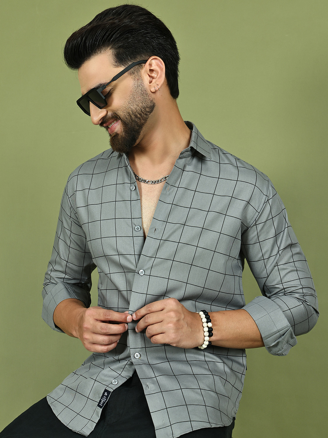 Image of Roadster Men Checkered Casual Grey Shirt