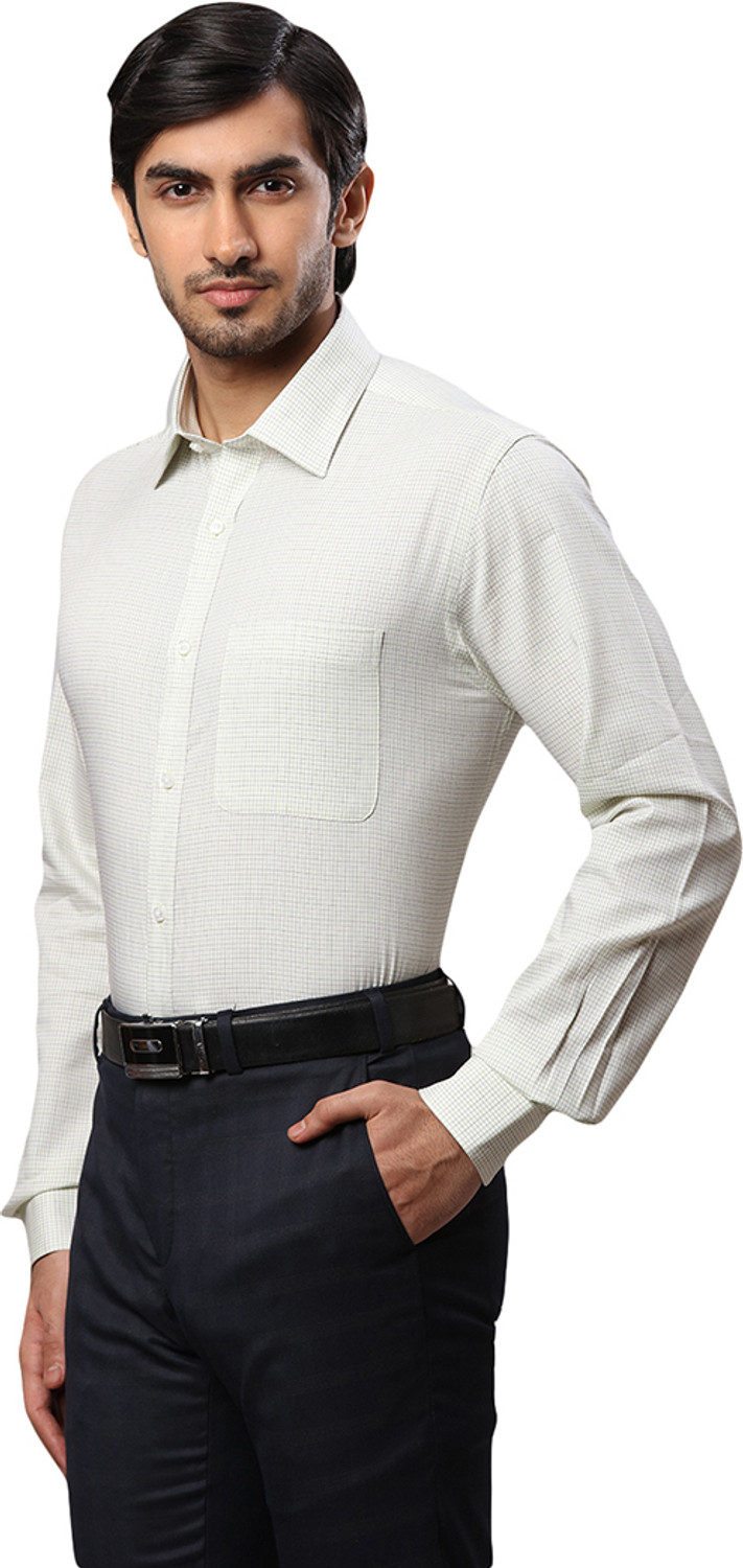 Image of Raymond Men Checkered Formal Green Shirt