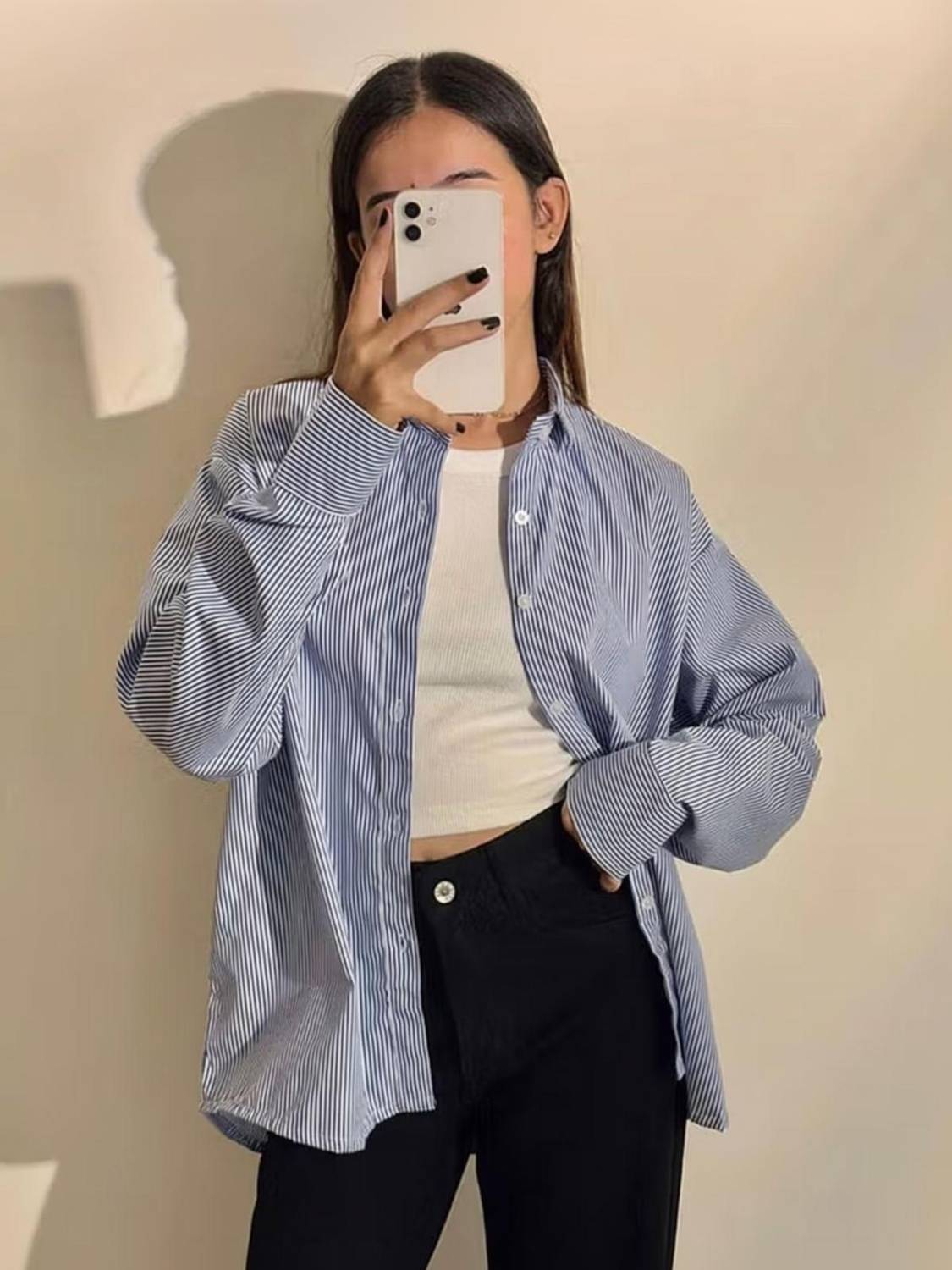 swaggish Women Striped Casual Blue Shirt