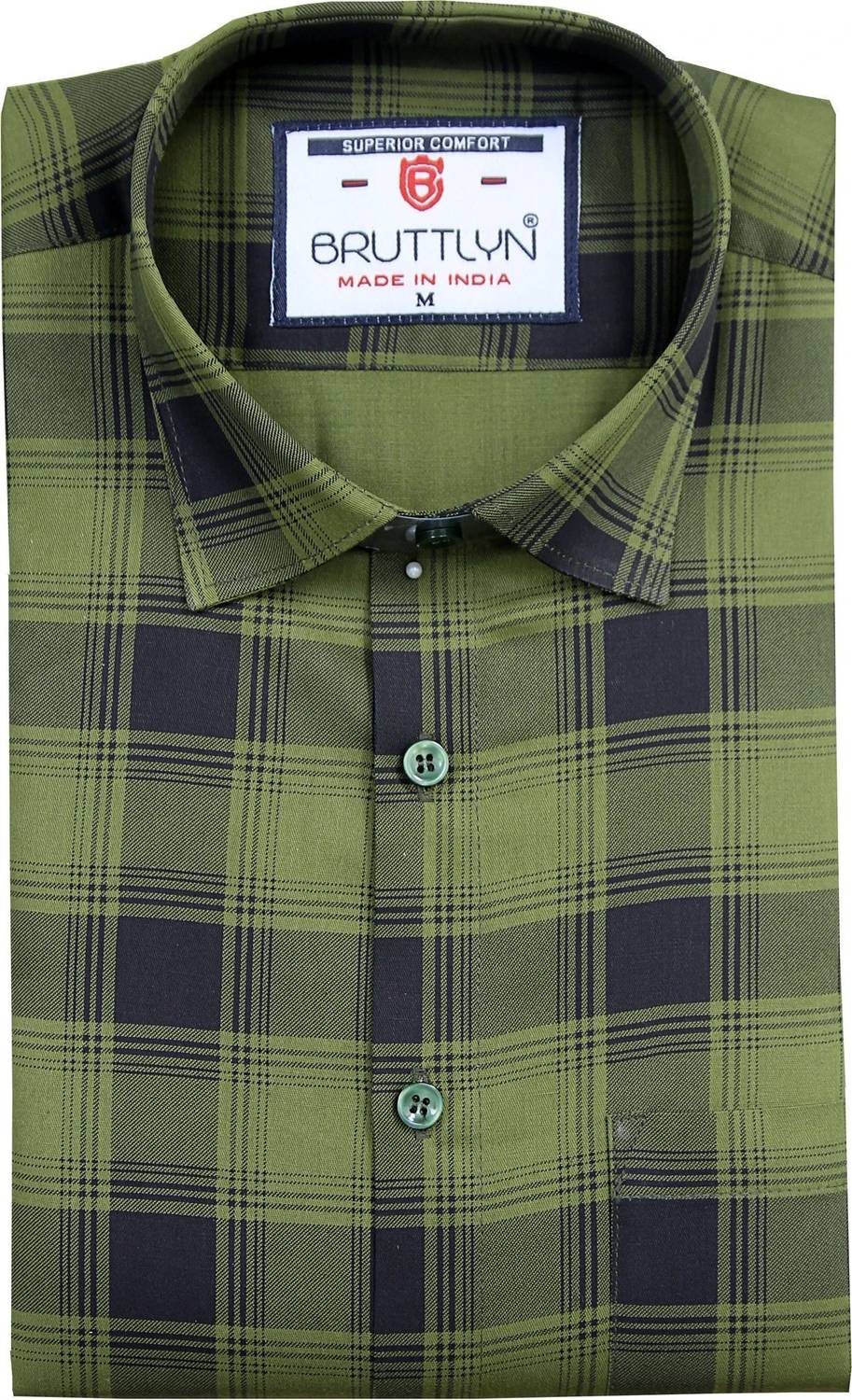 Bruttlyn Men Checkered Casual Dark Green Shirt