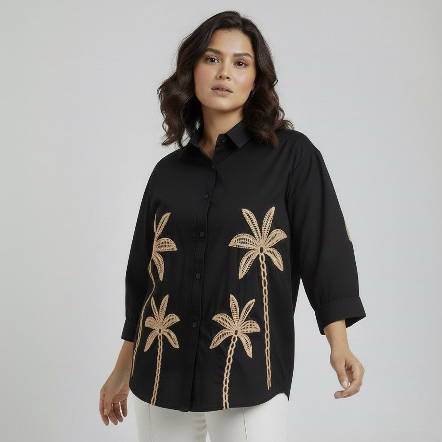 Image of weaRial Women Embroidered Casual Black Shirt