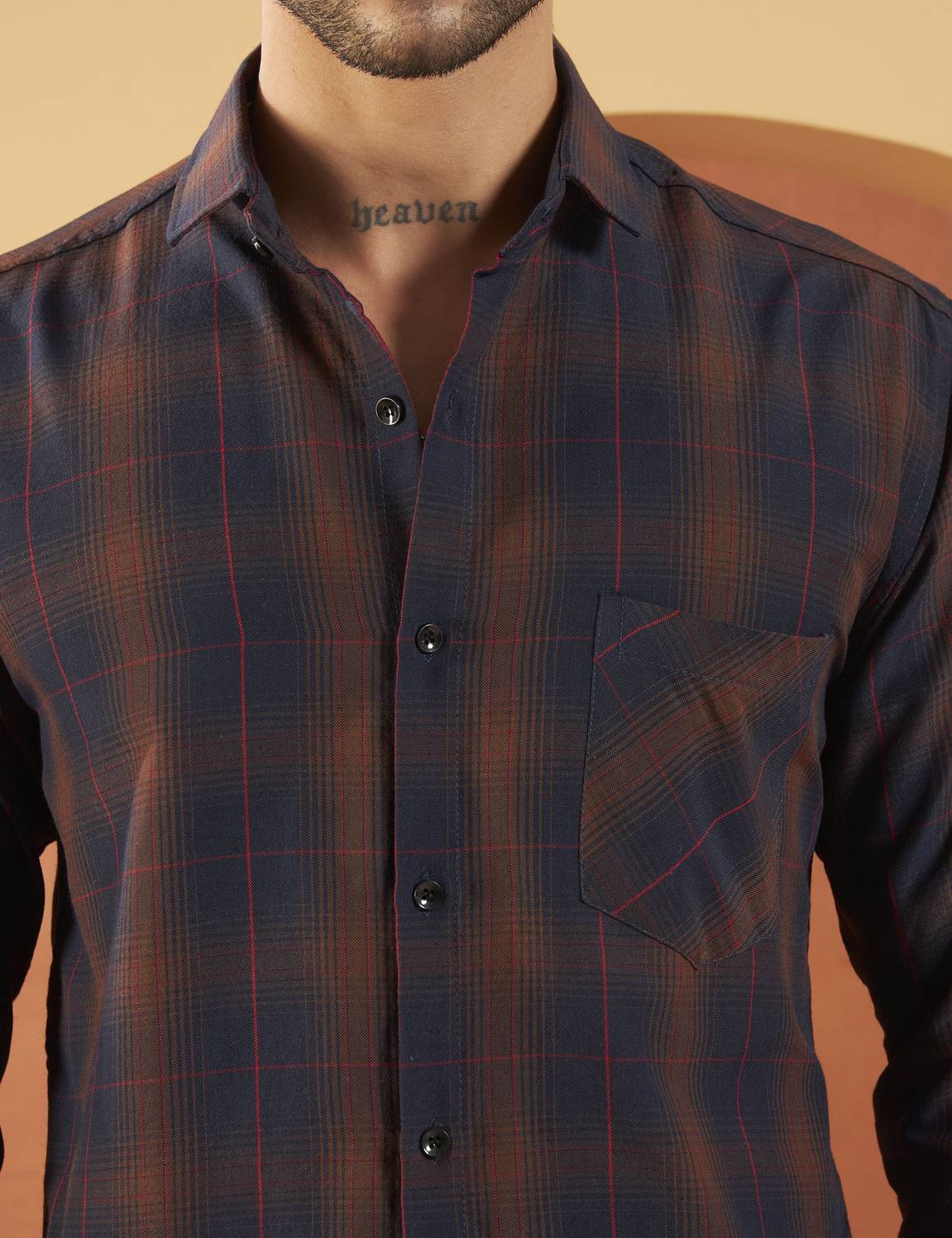 WOXEN Men Checkered Casual Brown, Blue Shirt - Image 4
