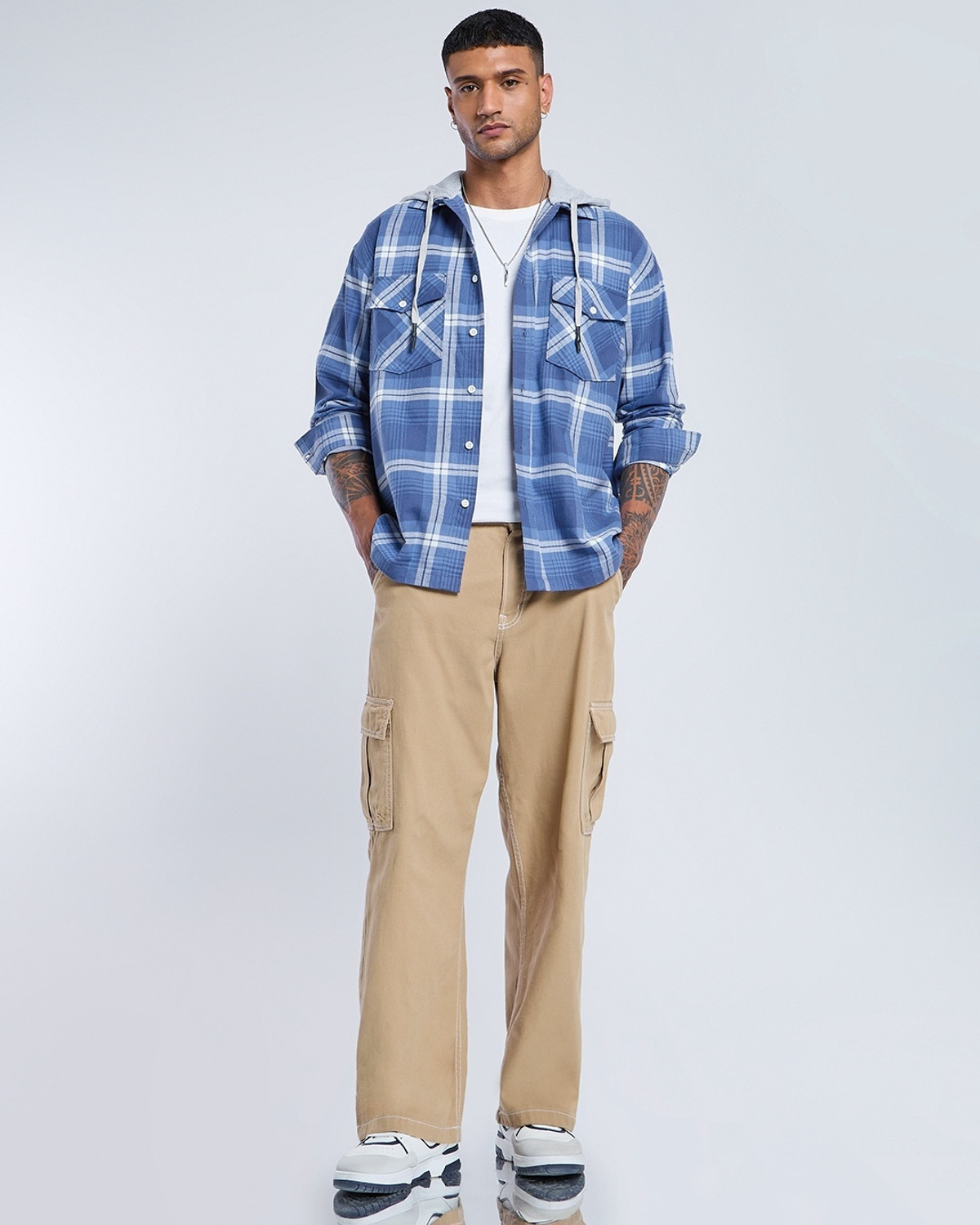 Image of BEWAKOOF Men Checkered Casual Blue Shirt