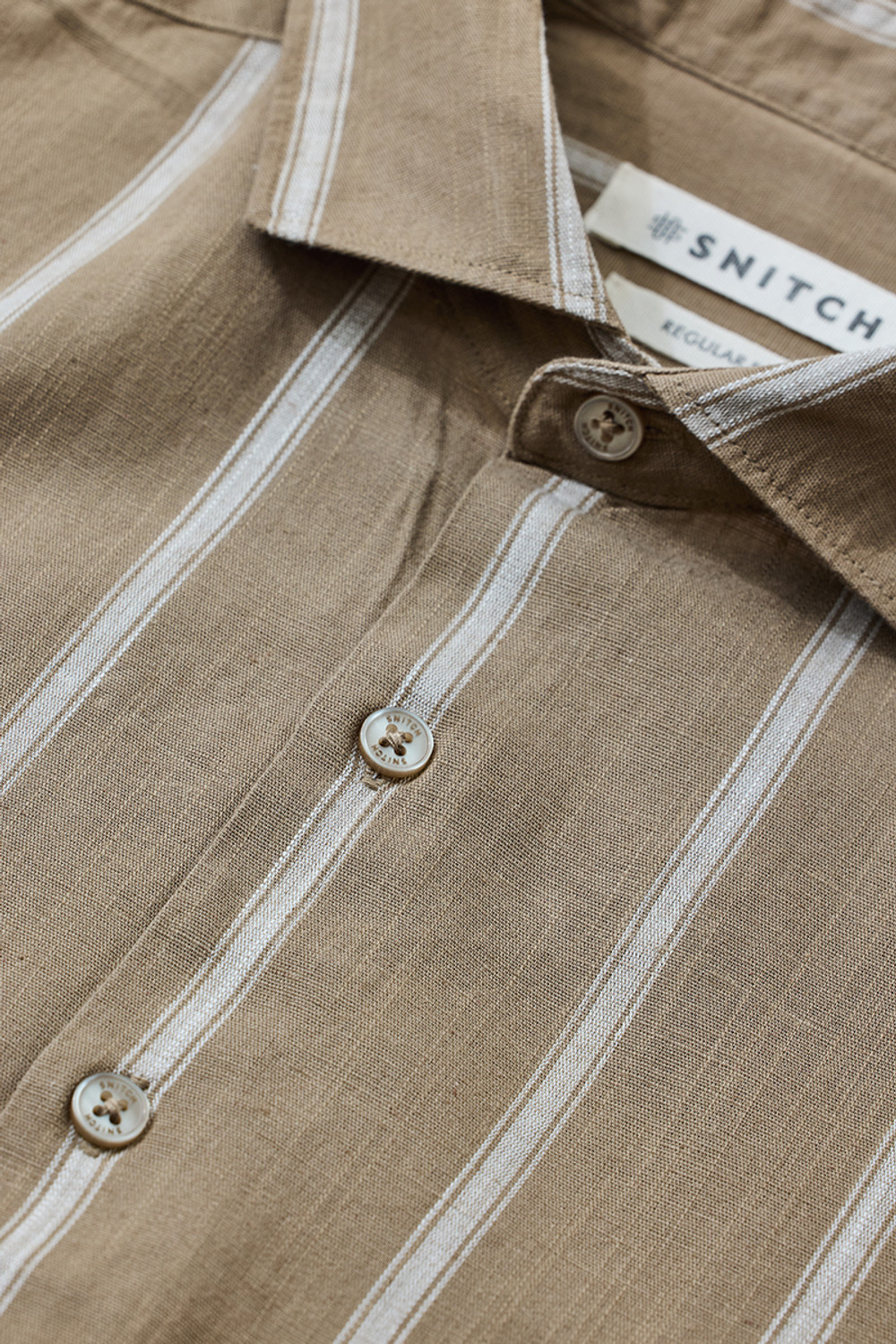 Image of Snitch Men Striped Casual Beige, Brown Shirt