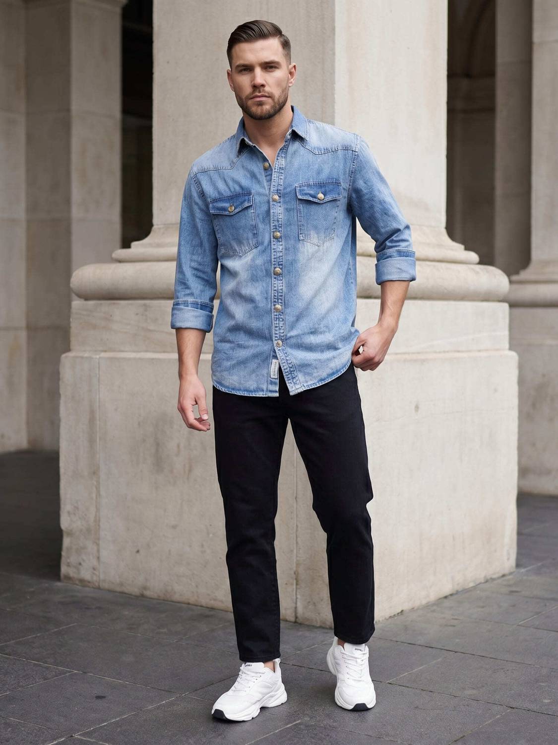 KUONS AVENUE Men Washed Casual Light Blue Shirt - Image 4