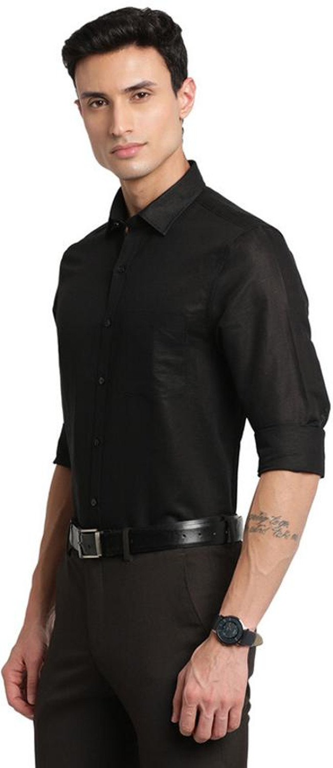 Image of TURTLE Men Self Design Formal Black Shirt