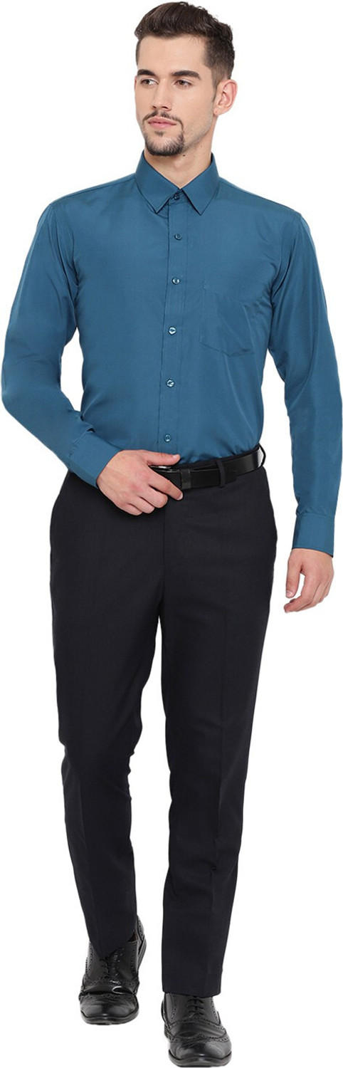Image of English Navy Men Solid Formal Blue Shirt