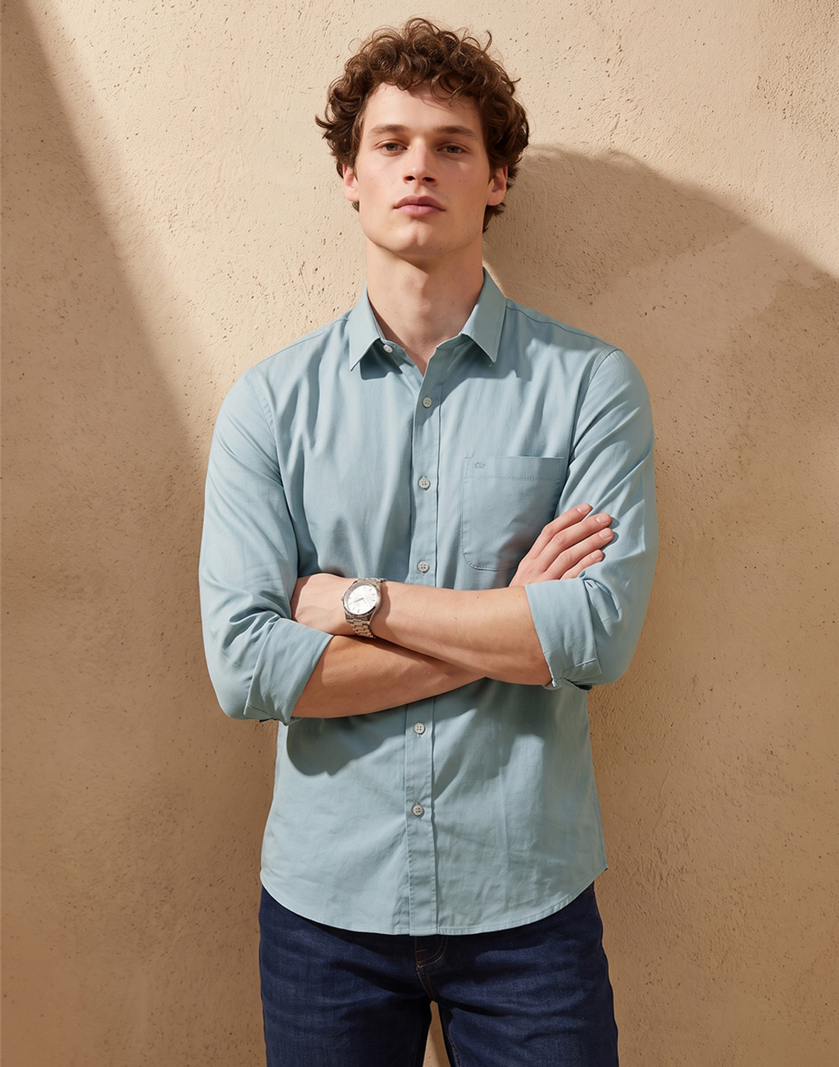 Image of PETER ENGLAND Men Solid Casual Blue Shirt