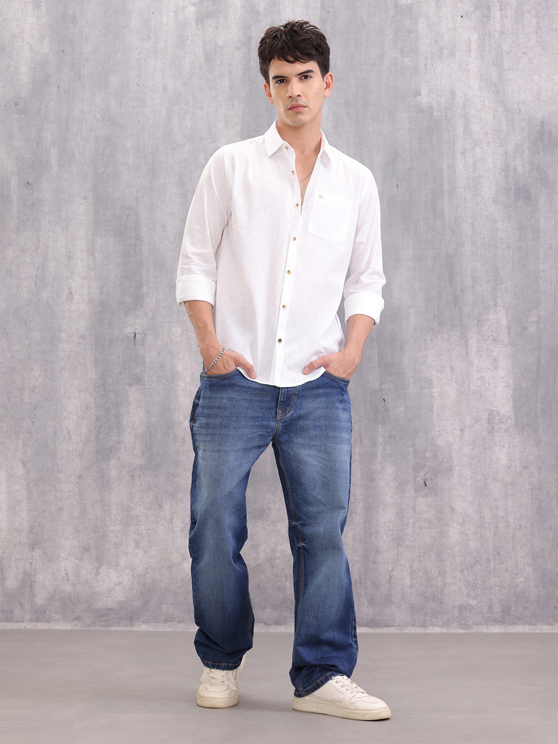 Image of WROGN Men Solid Casual White Shirt