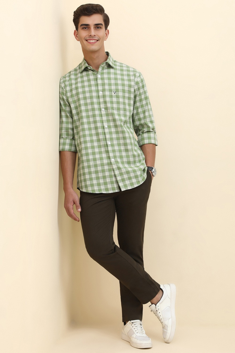 Image of Allen Solly Men Checkered Casual Green Shirt