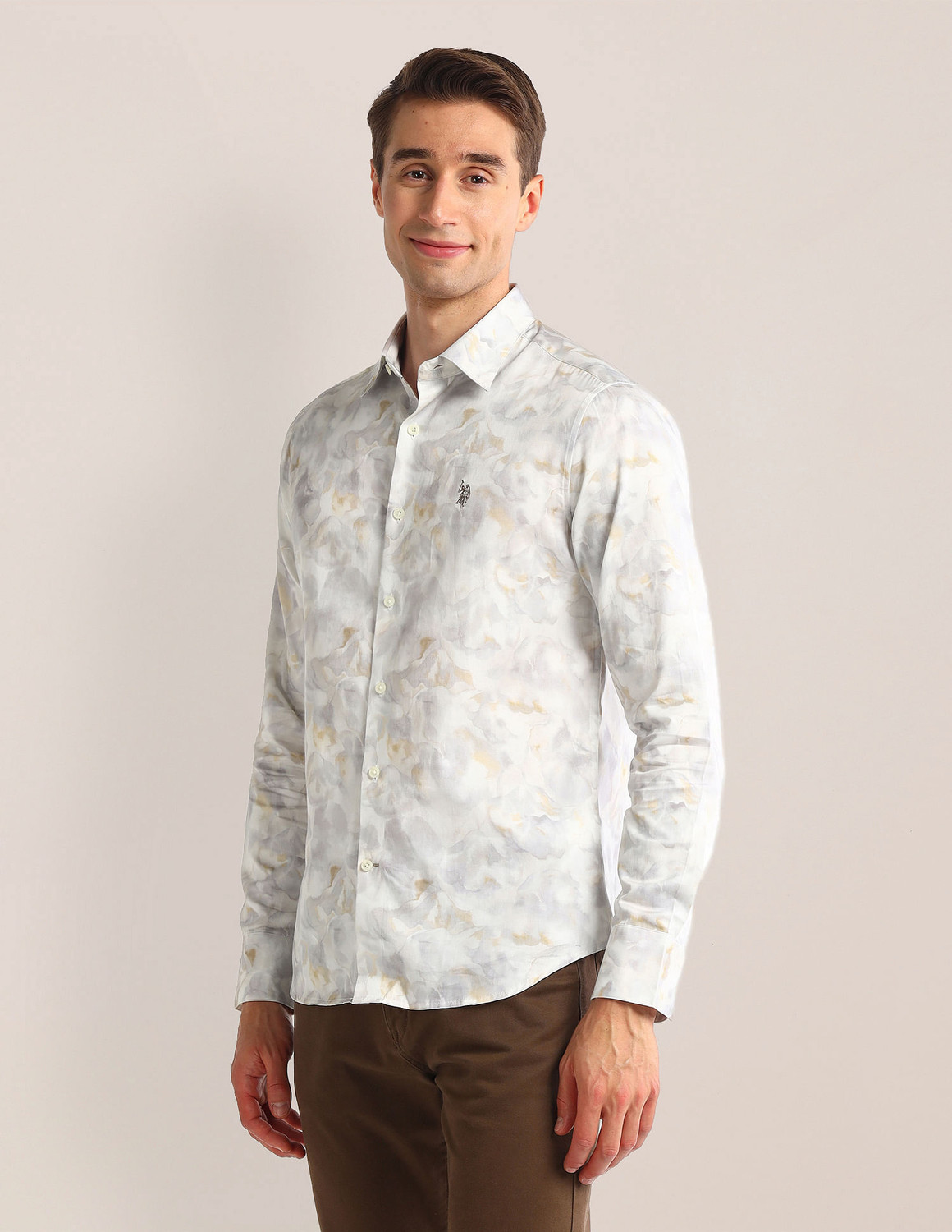Image of U.S. POLO ASSN. Men Printed Casual Grey Shirt