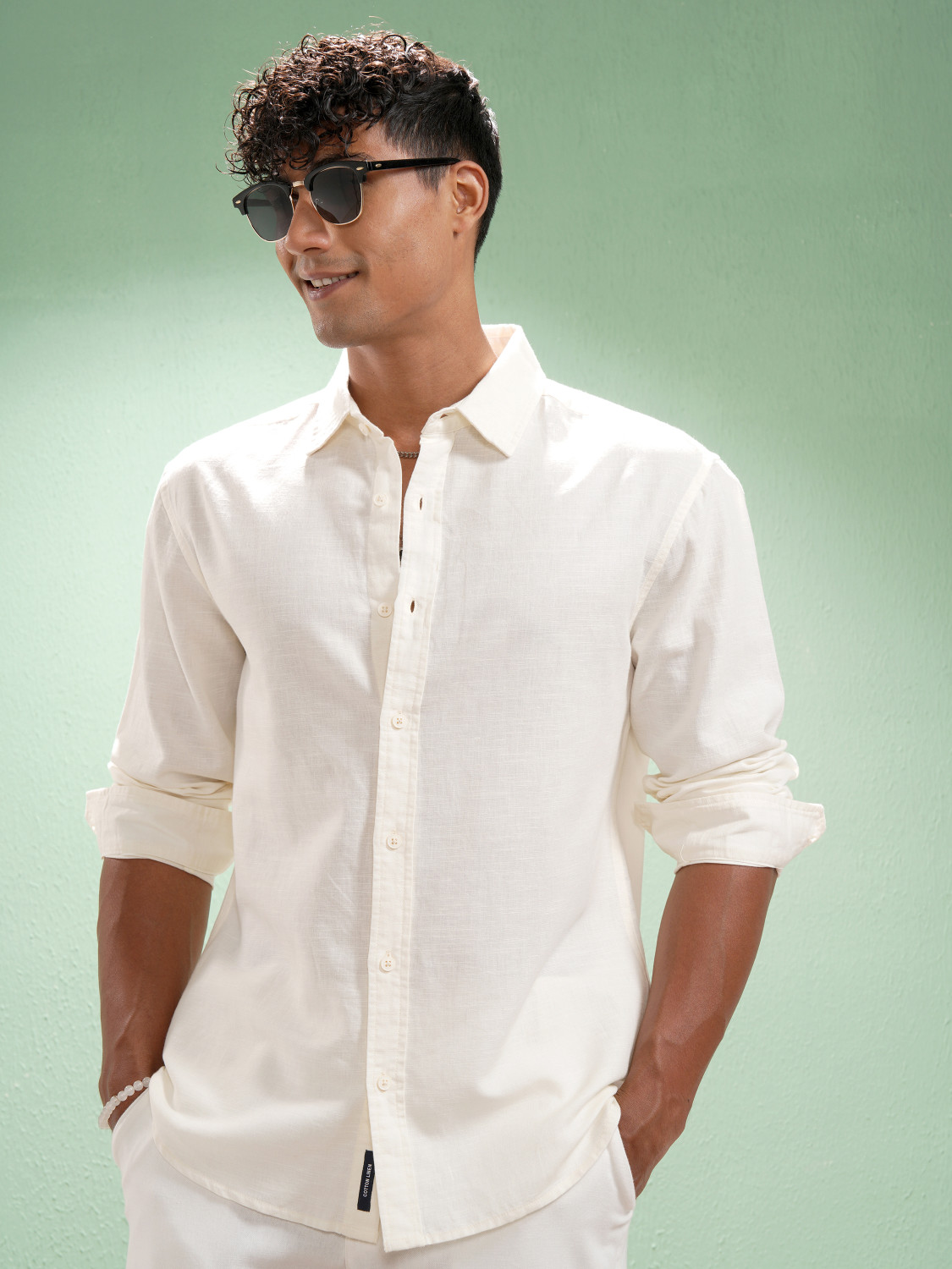 Image of HIGHLANDER Men Self Design Casual White Shirt