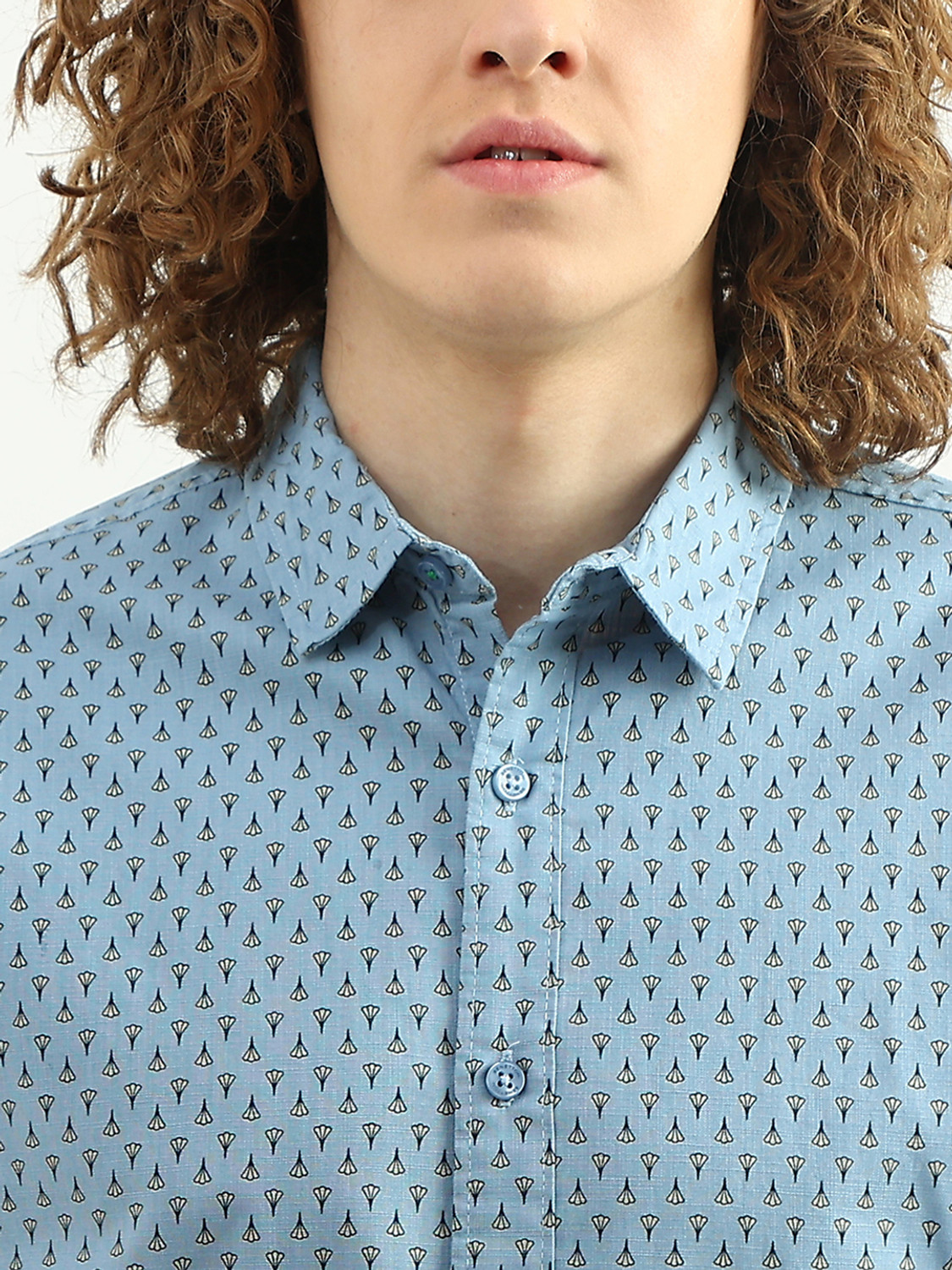 Image of United Colors of Benetton Men Printed Casual Blue Shirt