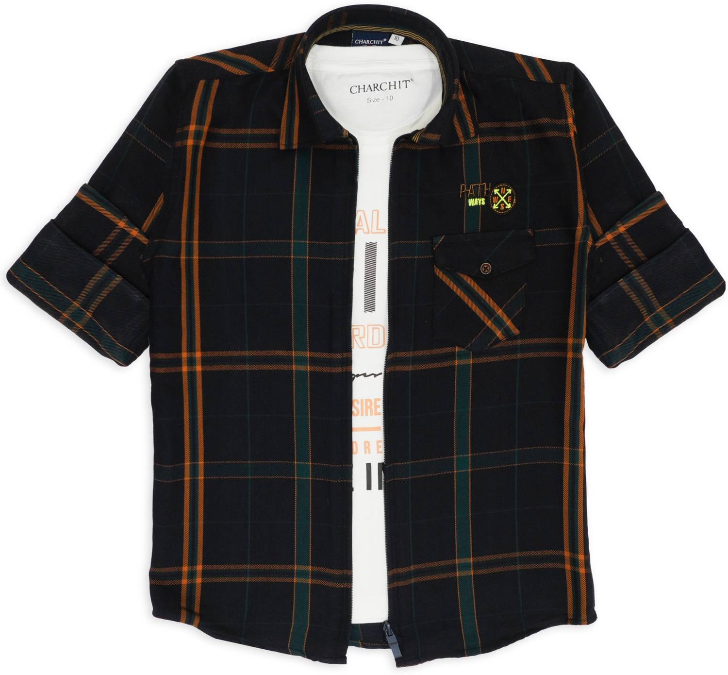 Charchit Boys Checkered Casual Black Shirt