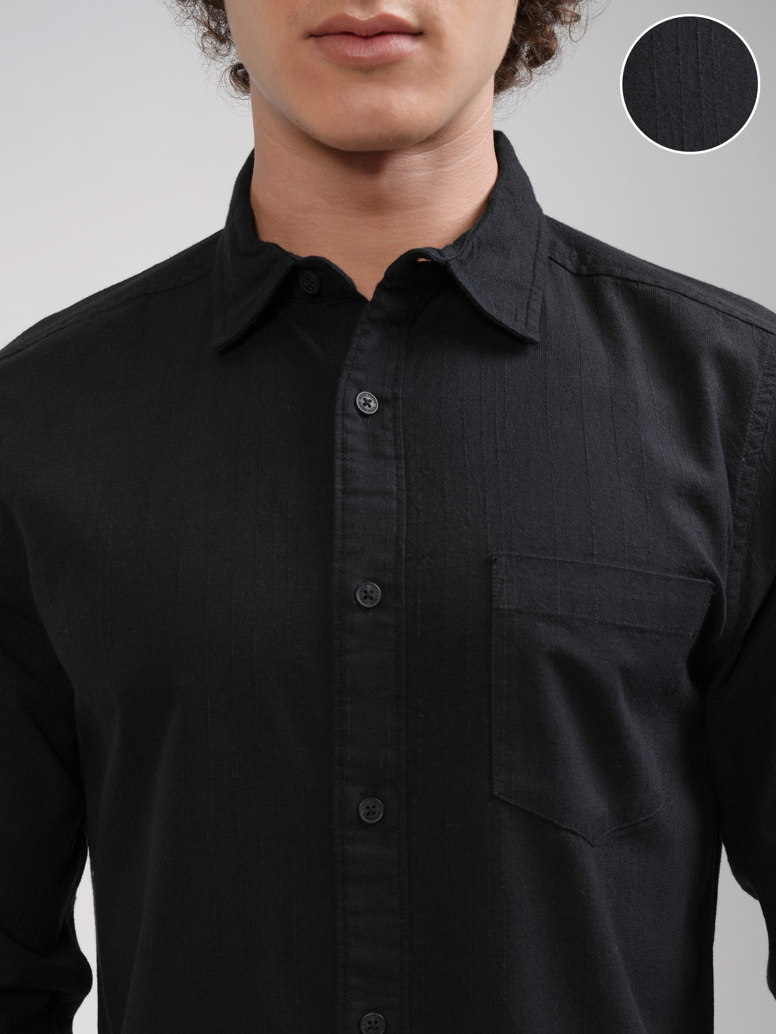 Image of HIGHLANDER Men Striped Casual Black Shirt
