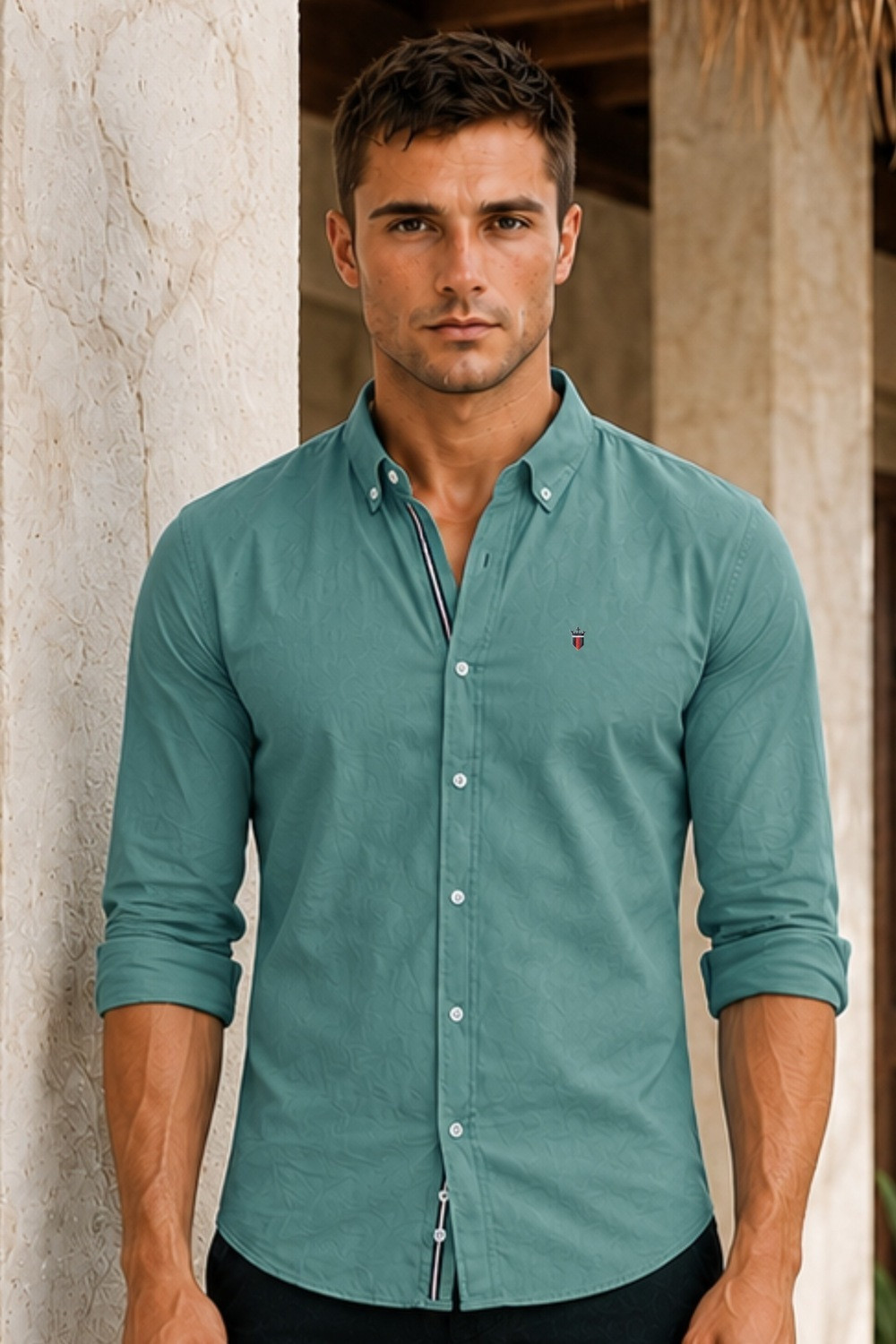 Image of LOUIS PHILIPPE Men Solid Casual Green Shirt