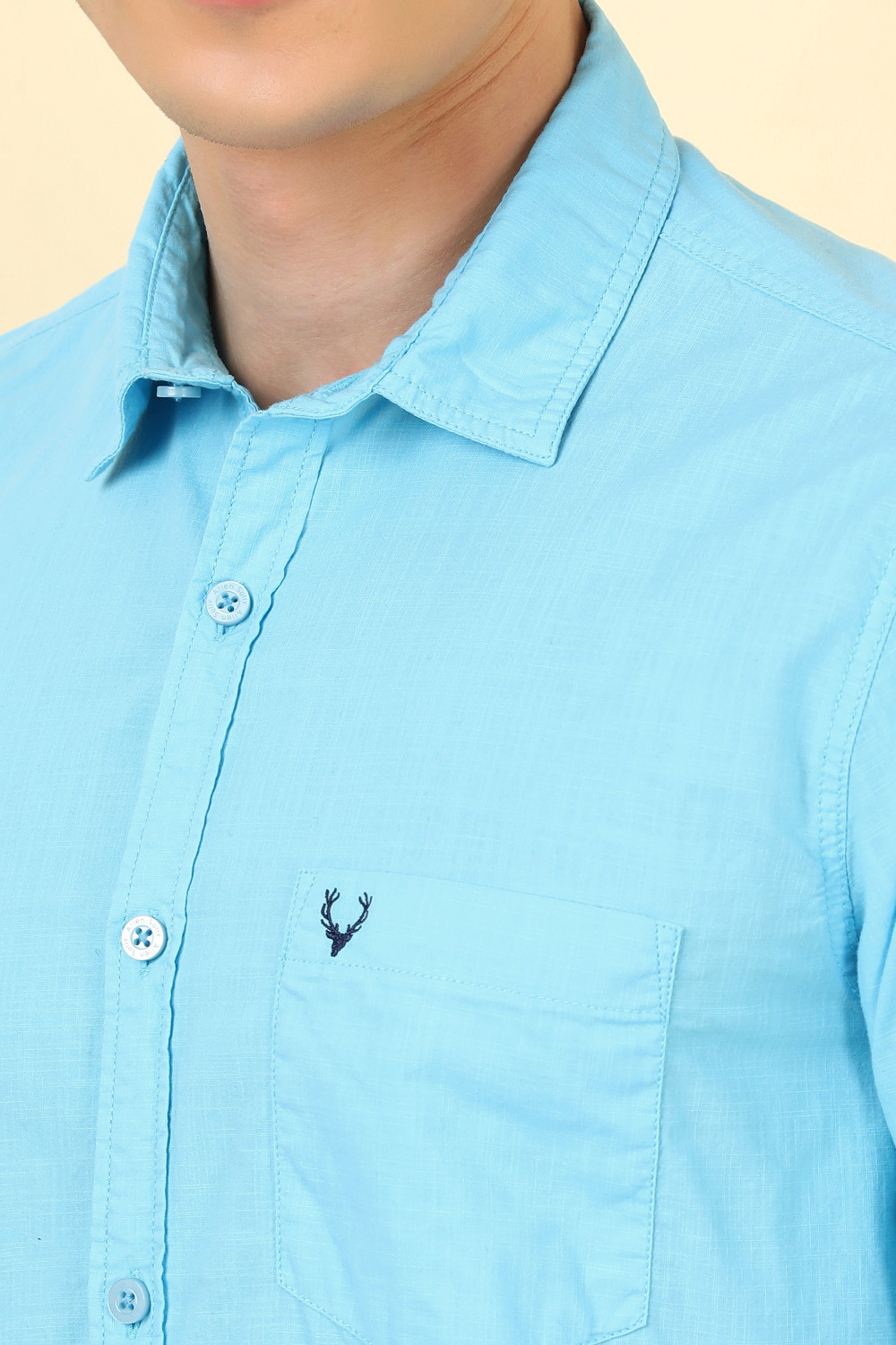 Image of Allen Solly Men Solid Casual Blue Shirt
