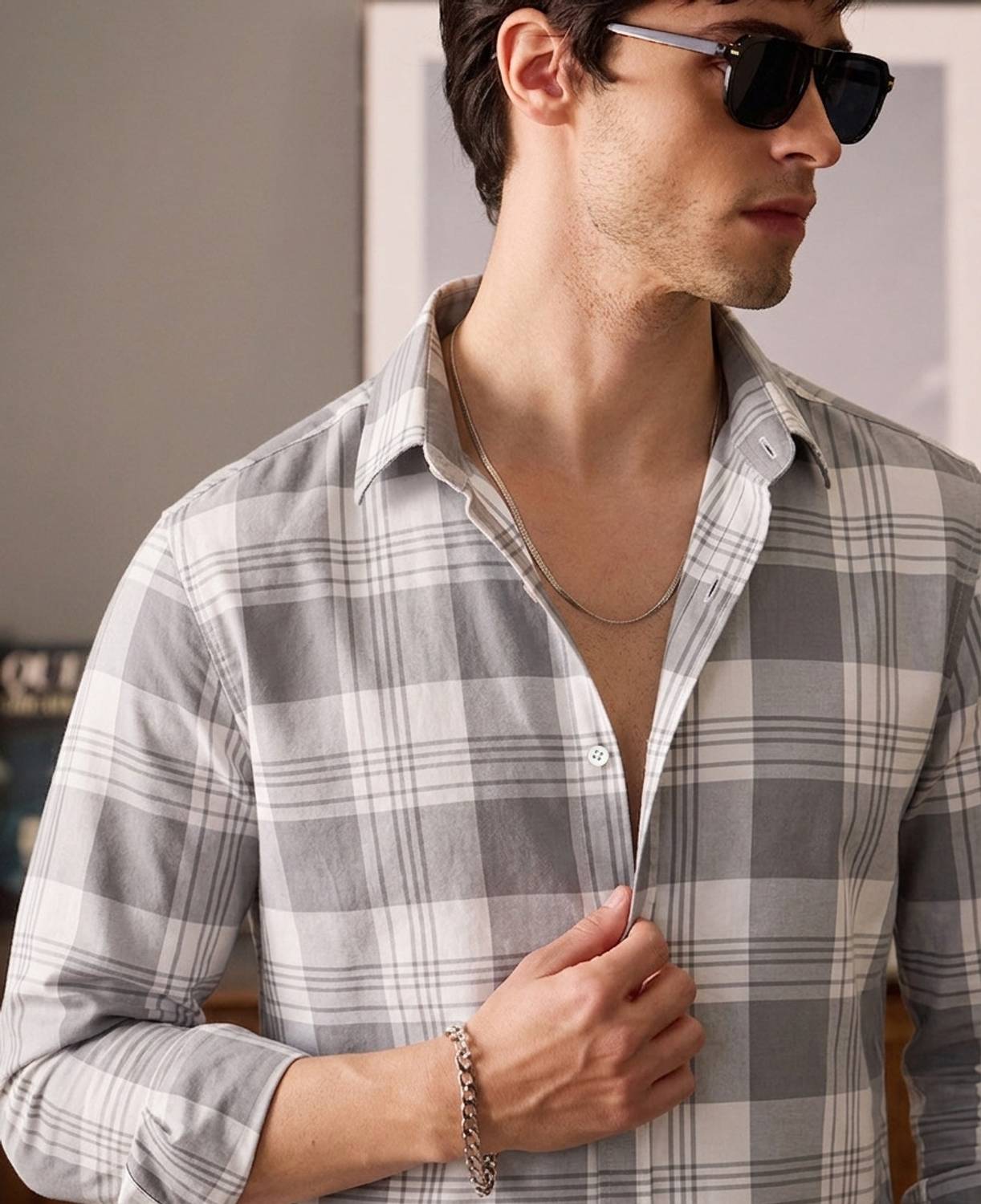 SHIRTZONE Men Checkered Casual Grey Shirt - Image 4