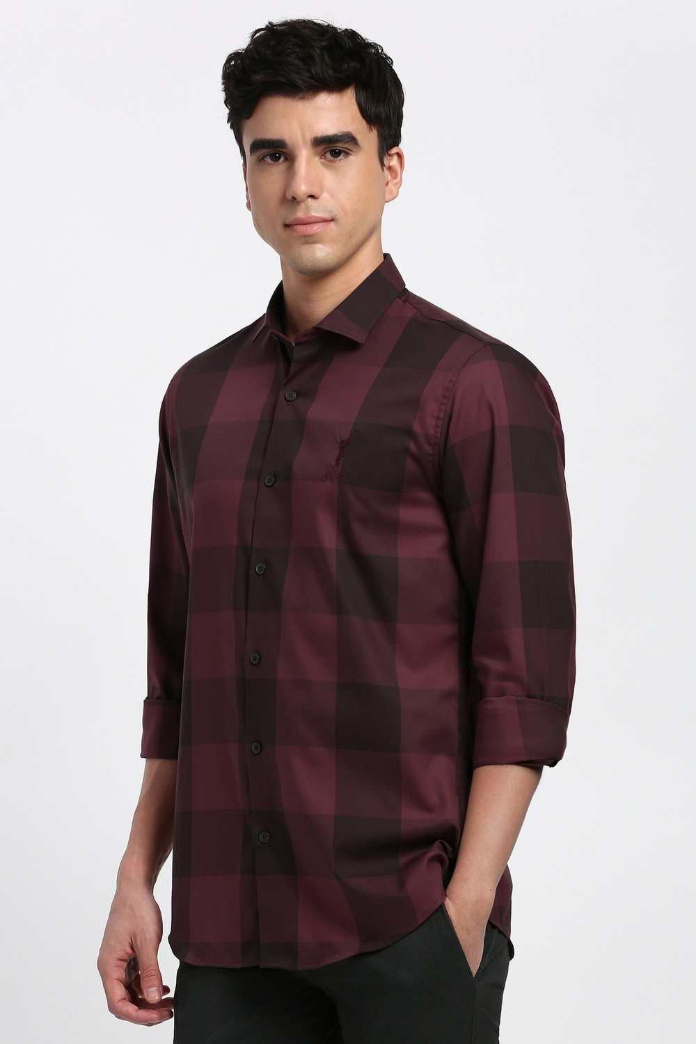 Image of PETER ENGLAND Men Checkered Casual Maroon Shirt