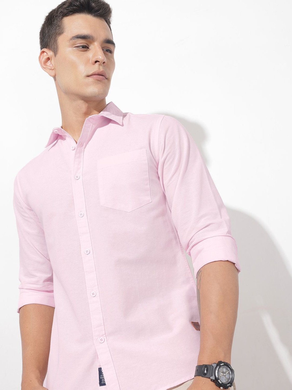 Image of Roadster Men Solid Casual Pink Shirt