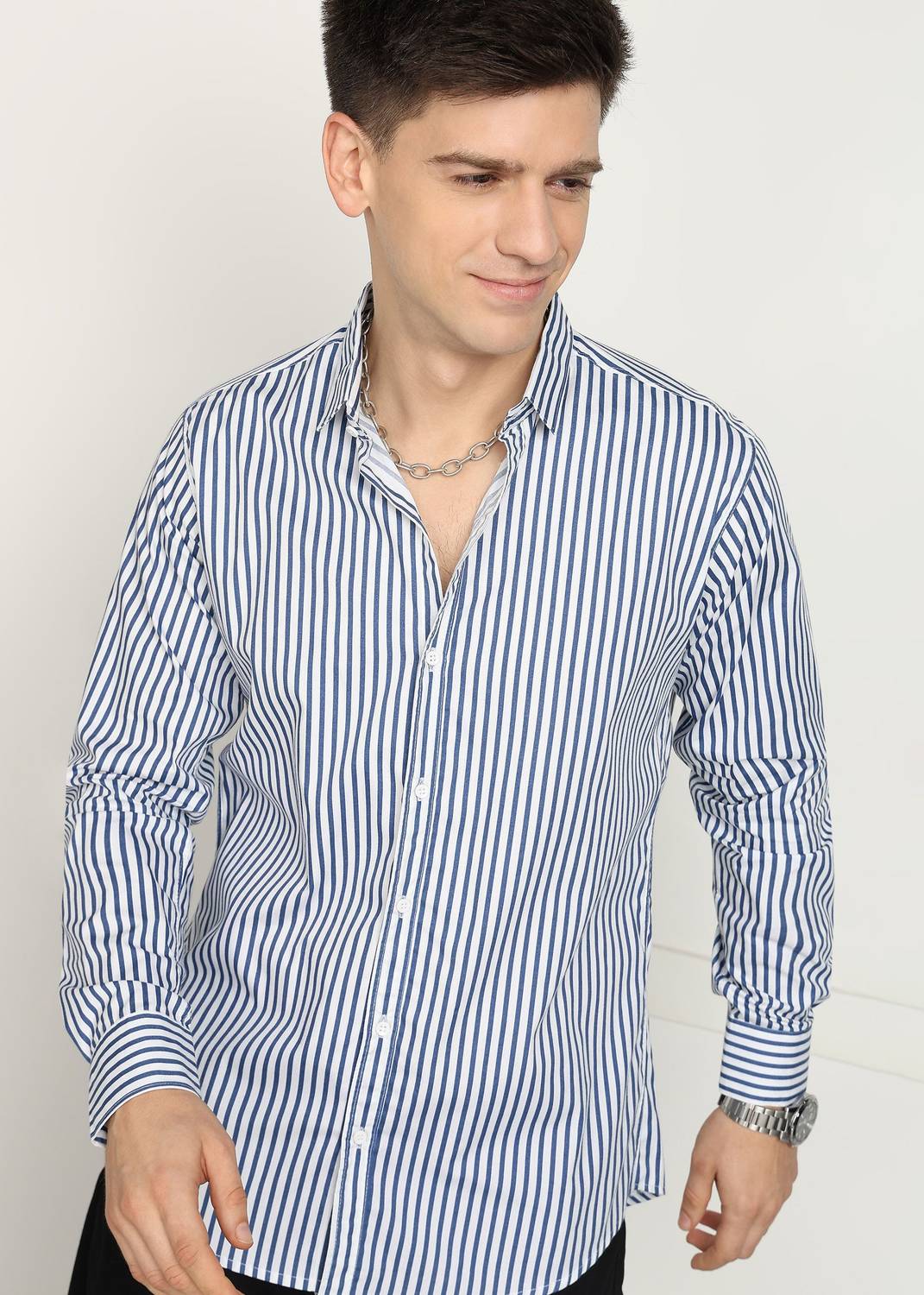 METRONAUT Men Striped Blue Shirt - Image 4