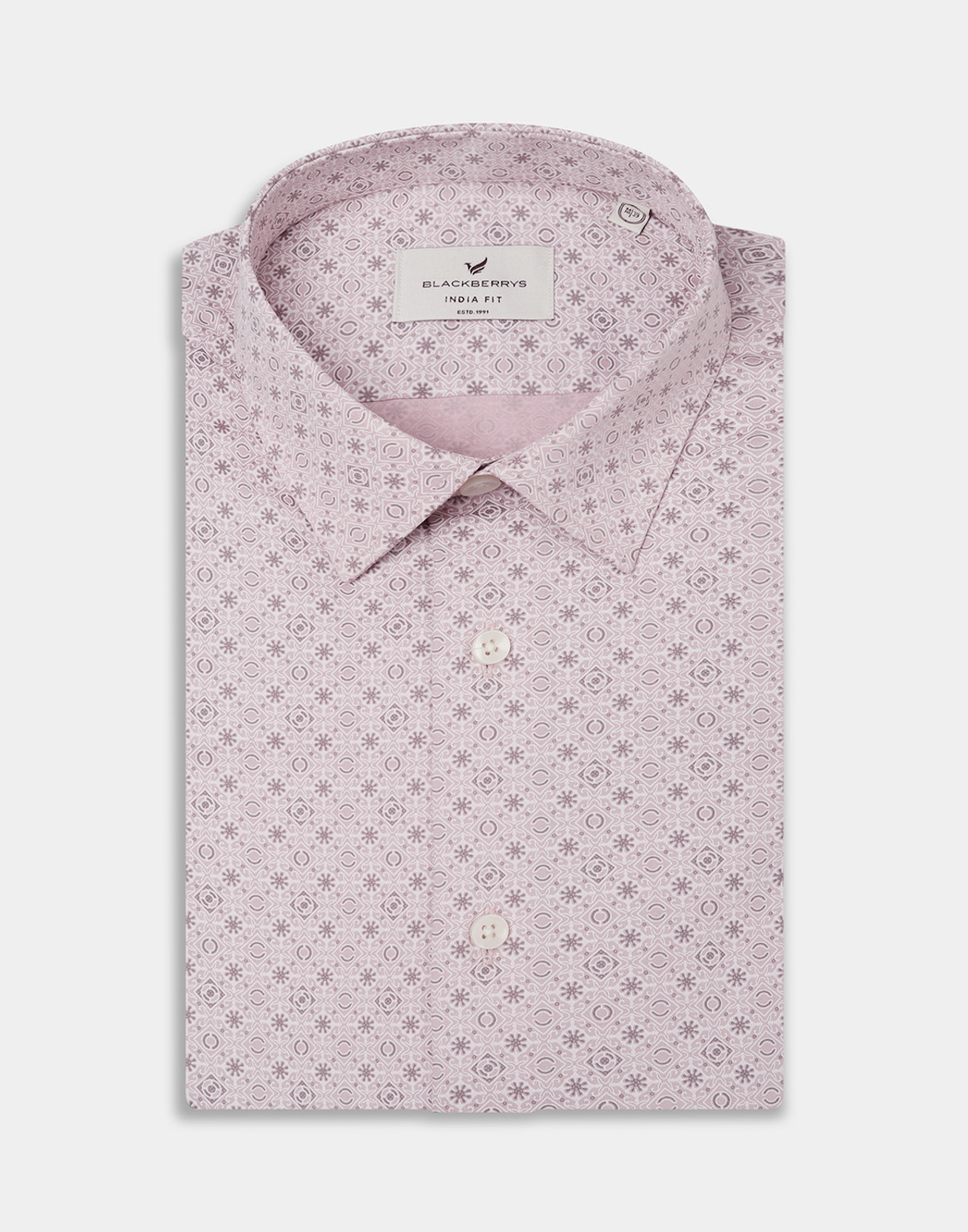 Image of Blackberrys Men Slim Fit Printed Spread Collar Formal Shirt