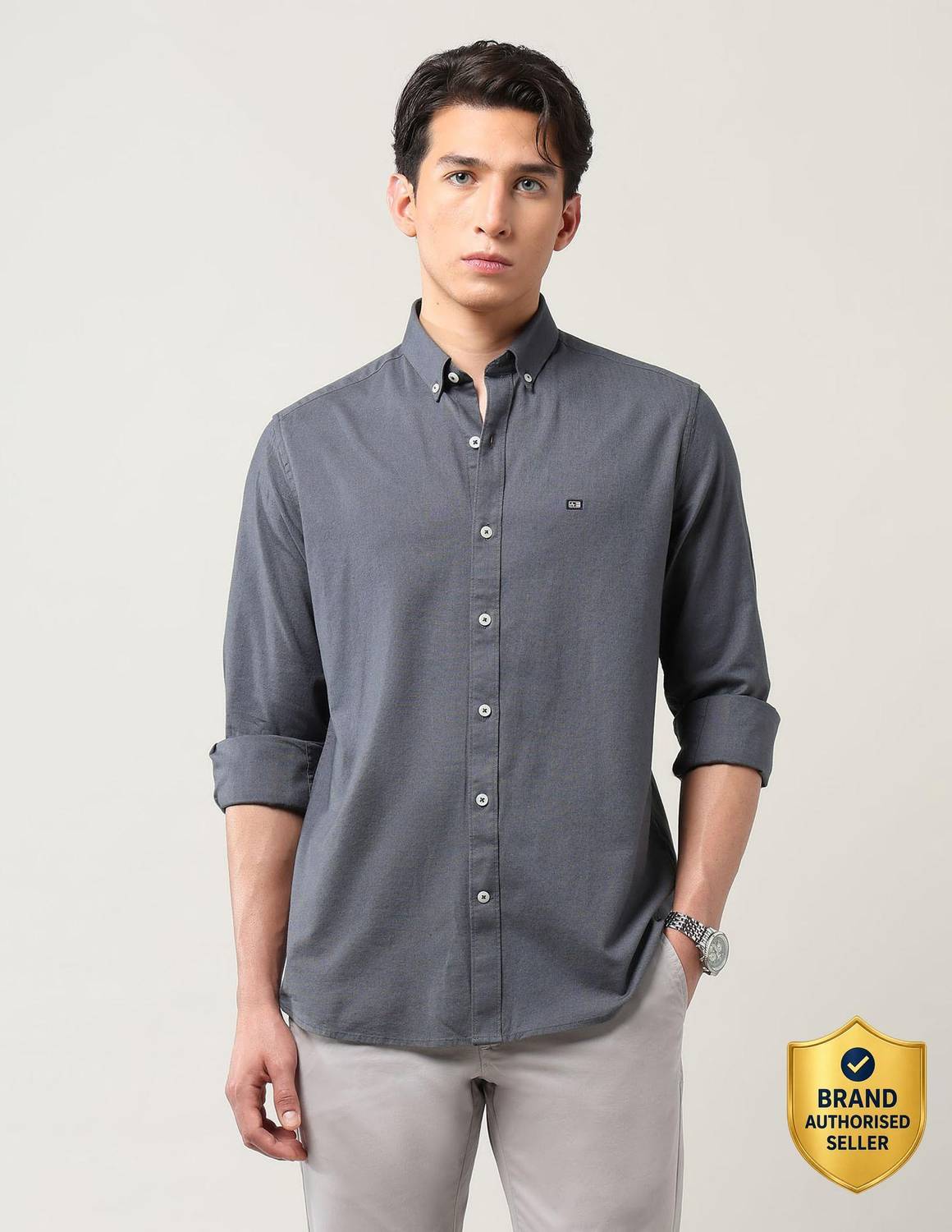 Arrow Sport Men Solid Casual Grey Shirt