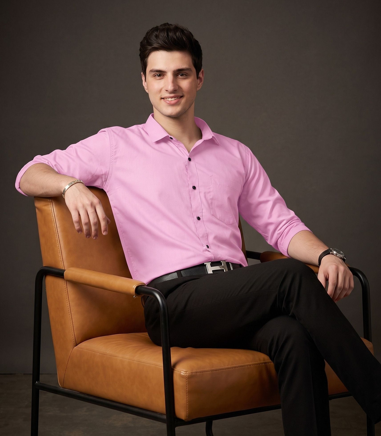 Image of FIBERMILL Men Solid Formal Pink Shirt
