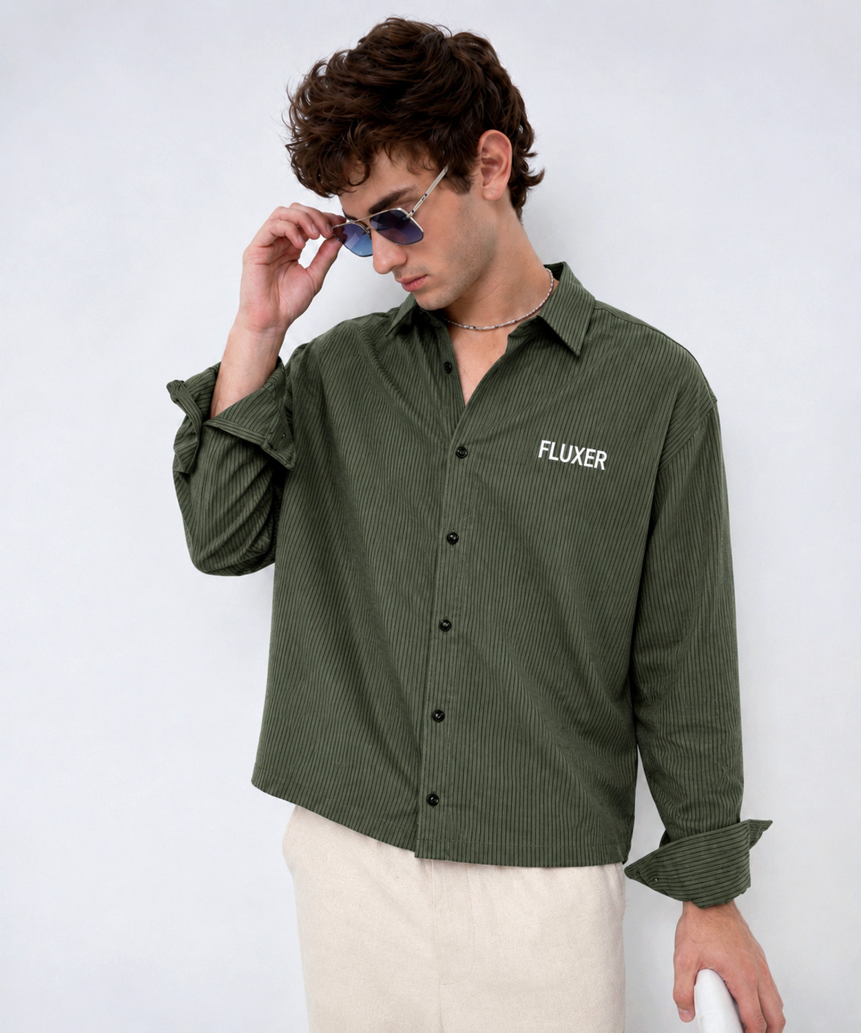 Image of Fluxer Men Boxy Fit Self Design Spread Collar Casual Shirt