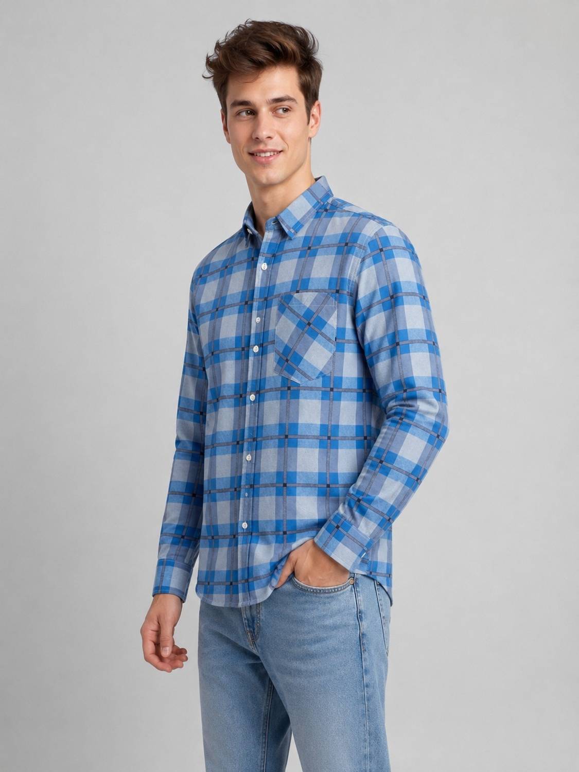 Shimak Men Checkered Casual Blue Shirt - Image 5