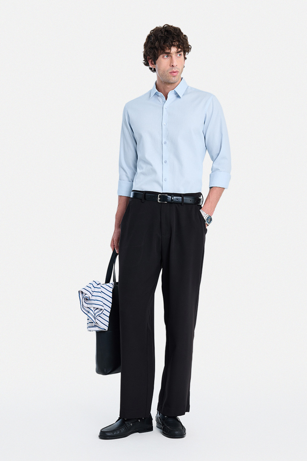 Image of Snitch Men Solid Formal Light Blue Shirt