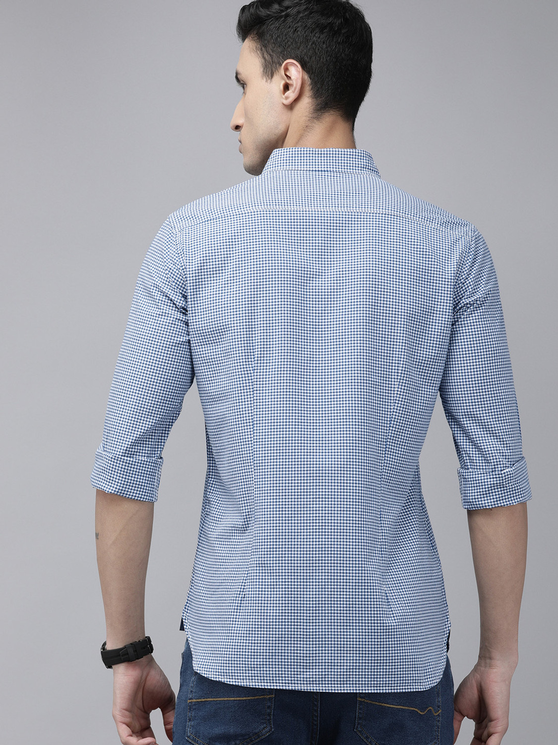 Image of THE BEAR HOUSE Men Checkered Casual Blue, White Shirt