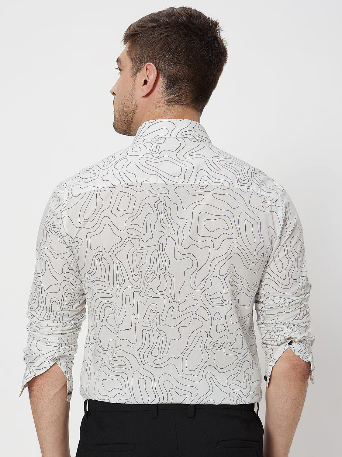 Image of MUFTI Men Printed Casual White, Black Shirt