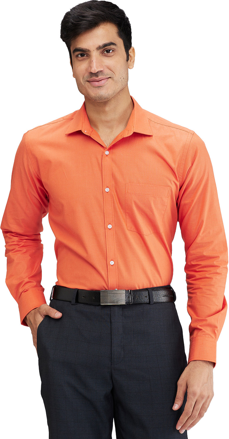 Image of PARK AVENUE Men Self Design Formal Orange Shirt