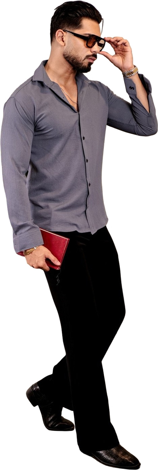Image of Khushi Creation Men Solid Casual Grey Shirt