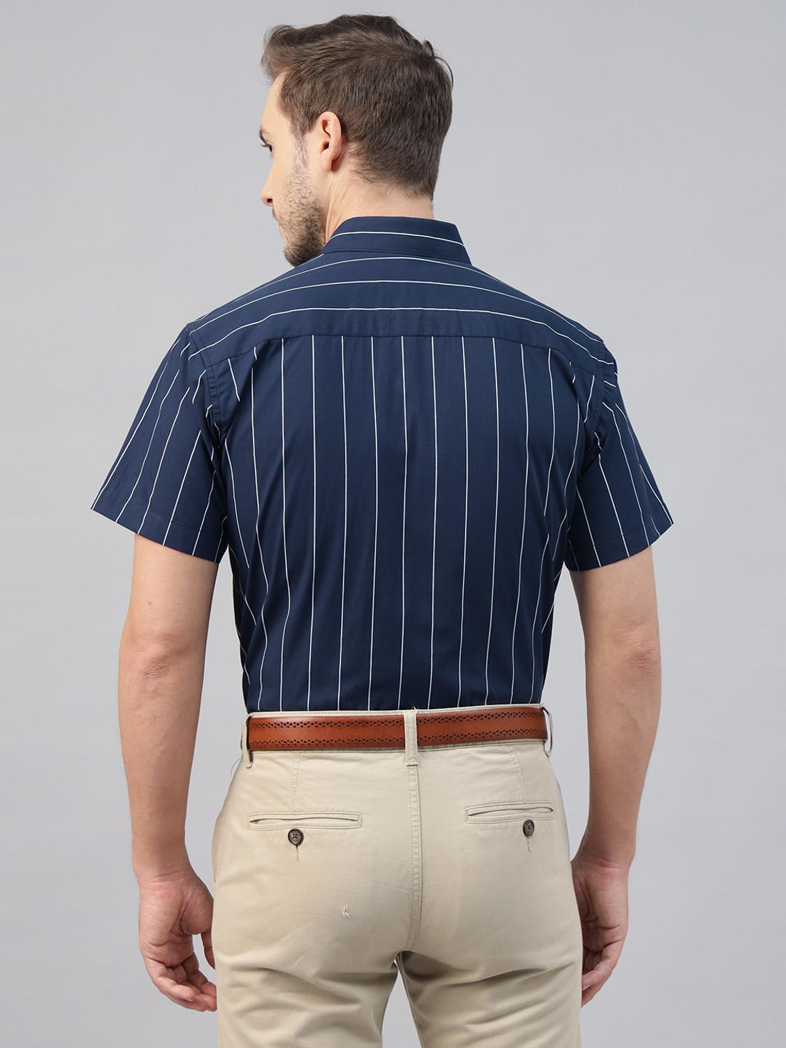 Image of Hancock Men Striped Formal Dark Blue Shirt