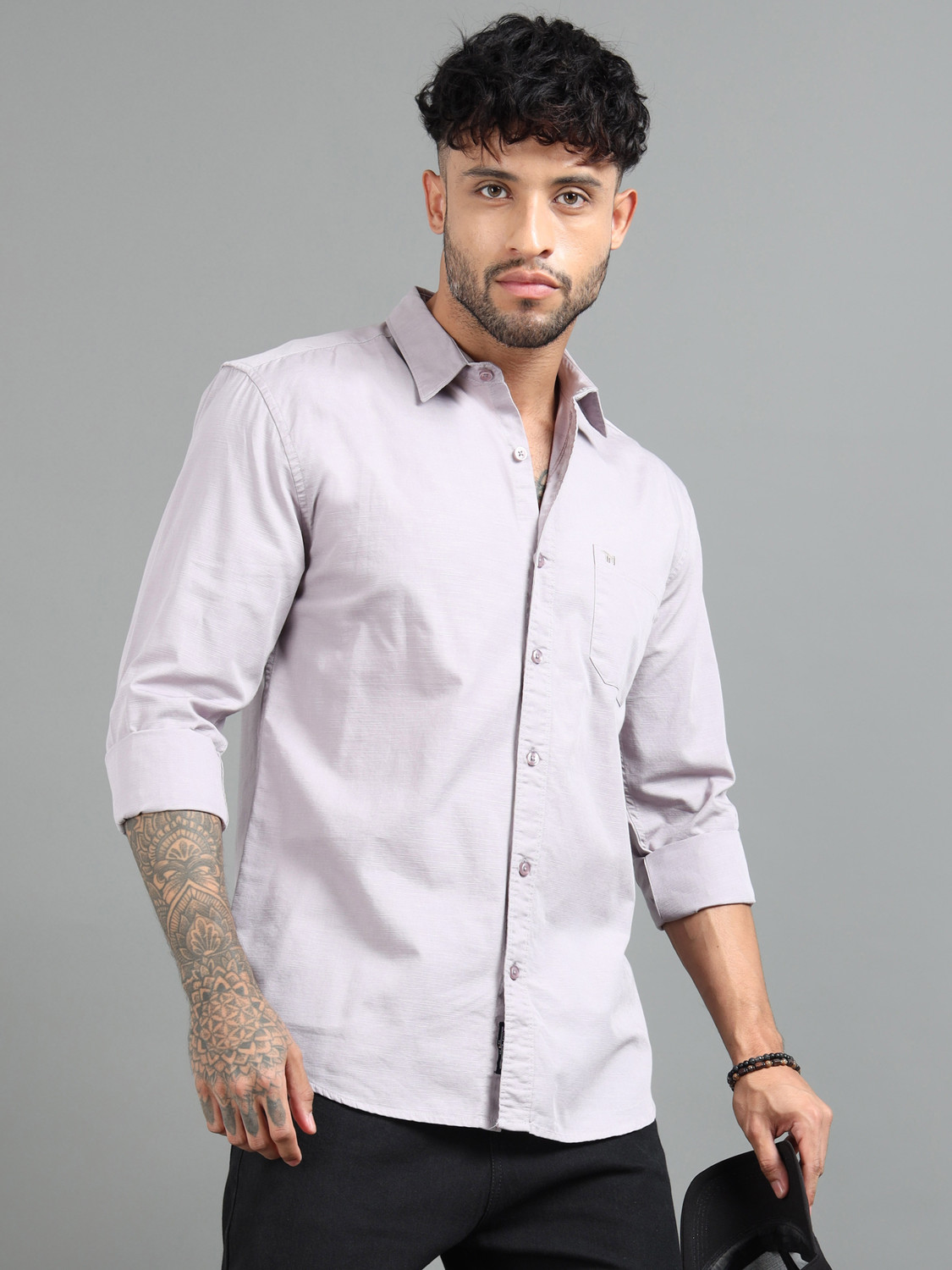 Image of Tom Mackler Men Solid Casual Purple Shirt