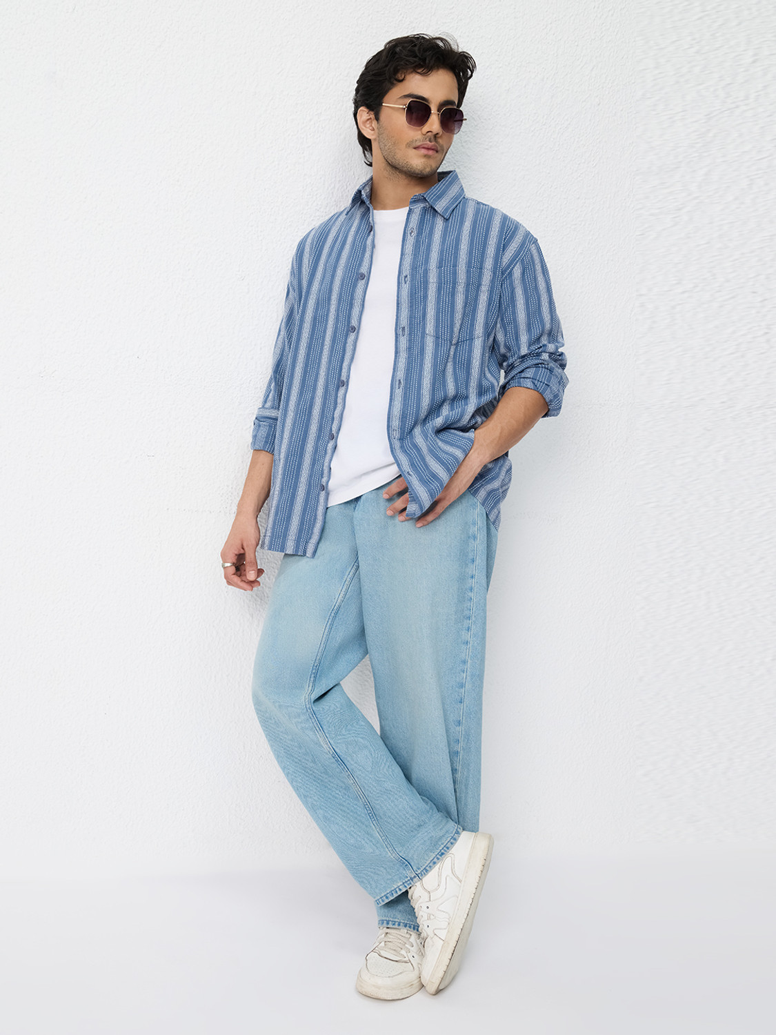 Image of The Souled Store Men Striped Casual Blue Shirt